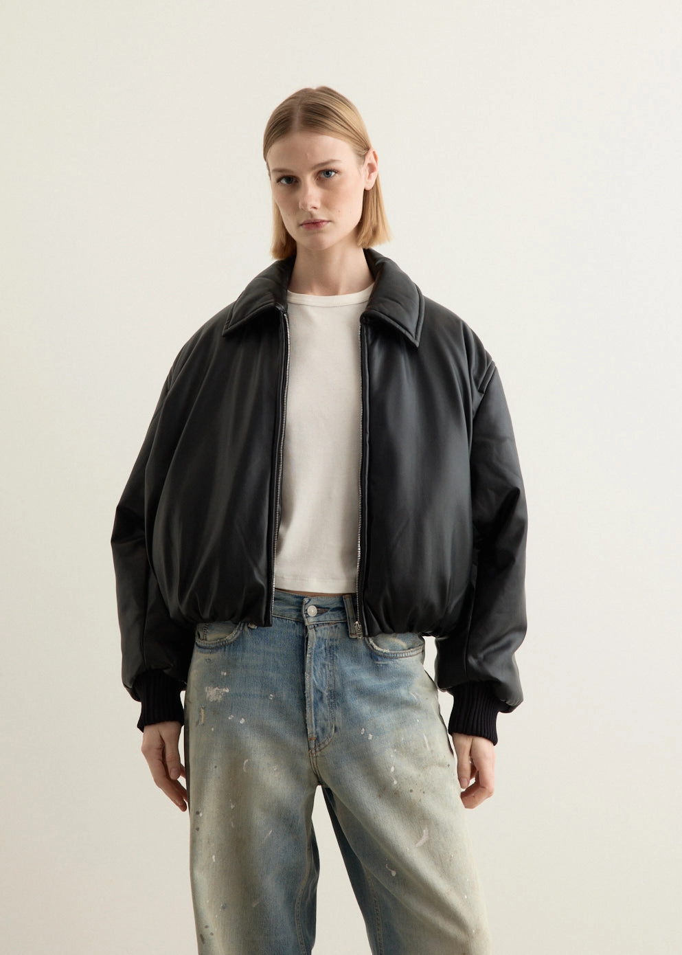 Urban Fit Look Faux Leather Bomber Jacket