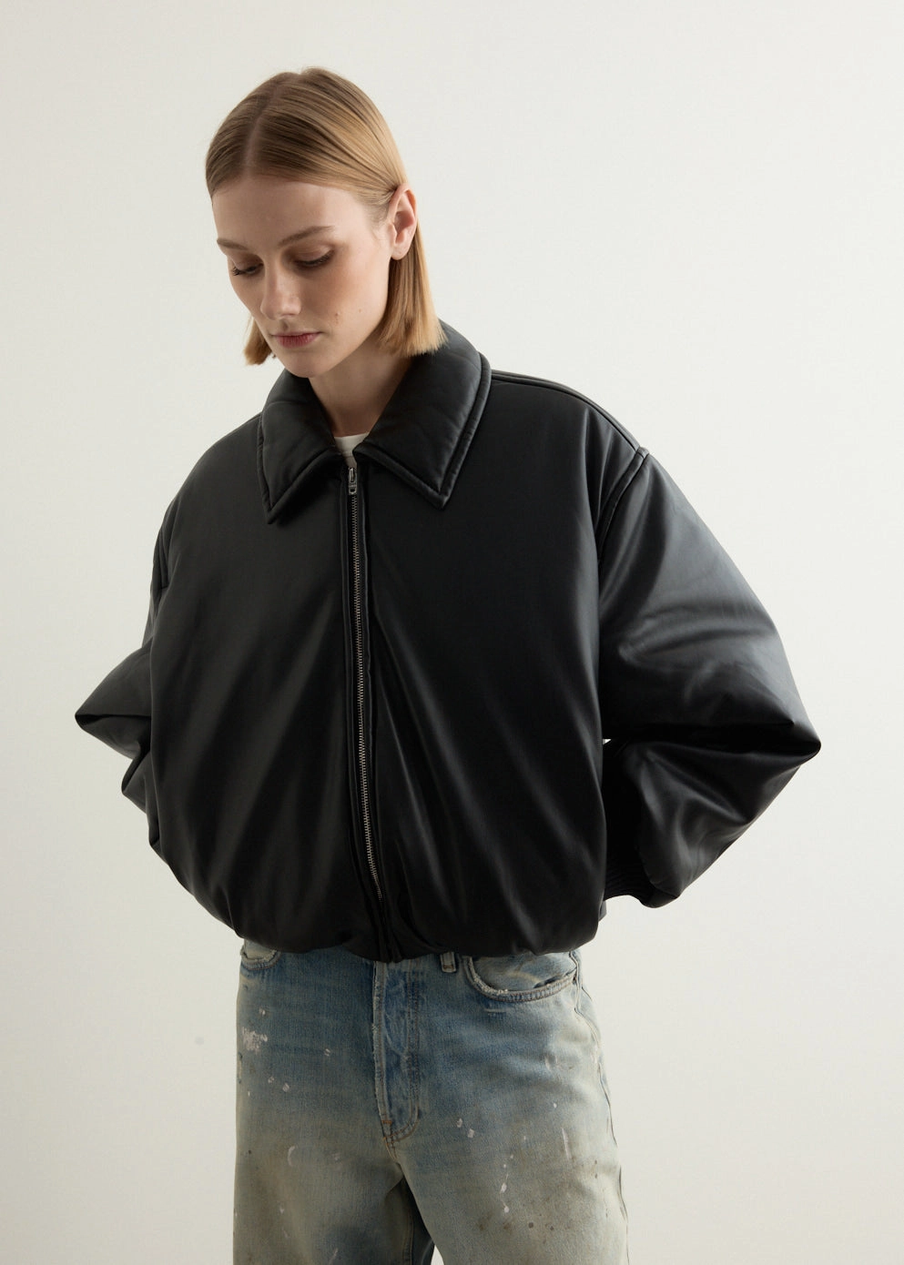 Thermal Retention Layer Faux Leather Bomber Jacket