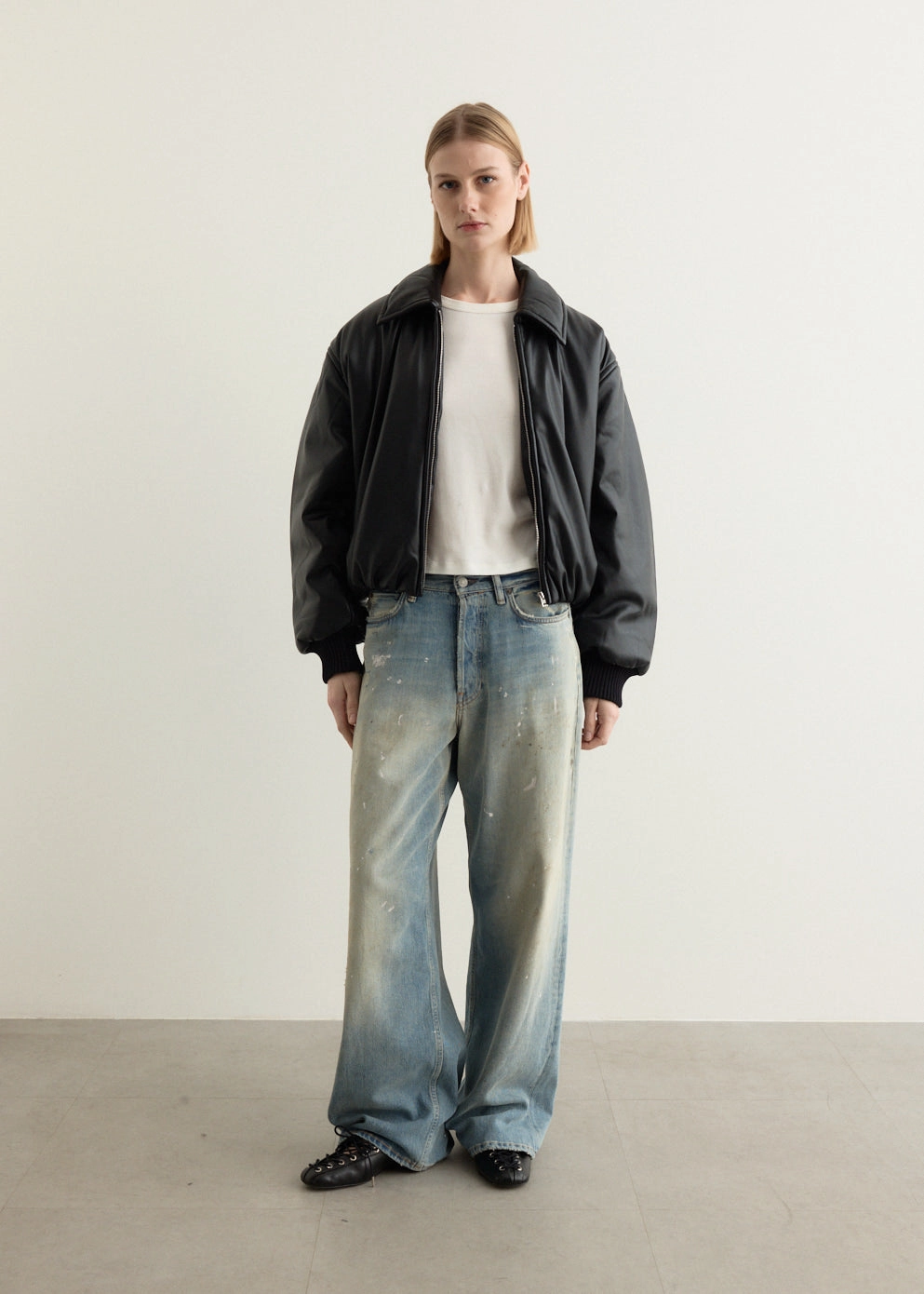 Faux Leather Bomber Jacket ReflectiveTrimDetails