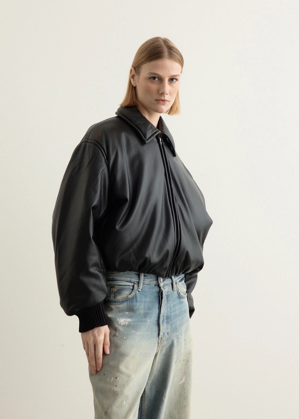 Quick Release Fasteners Faux Leather Bomber Jacket