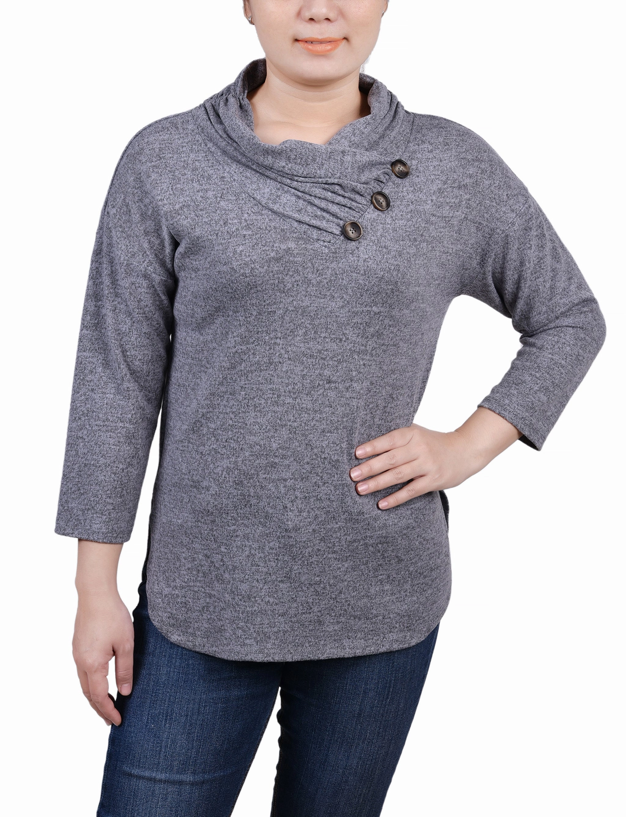 3/4 Sleeve Crossover Cowl Neck Top Thermal Insulation Knits