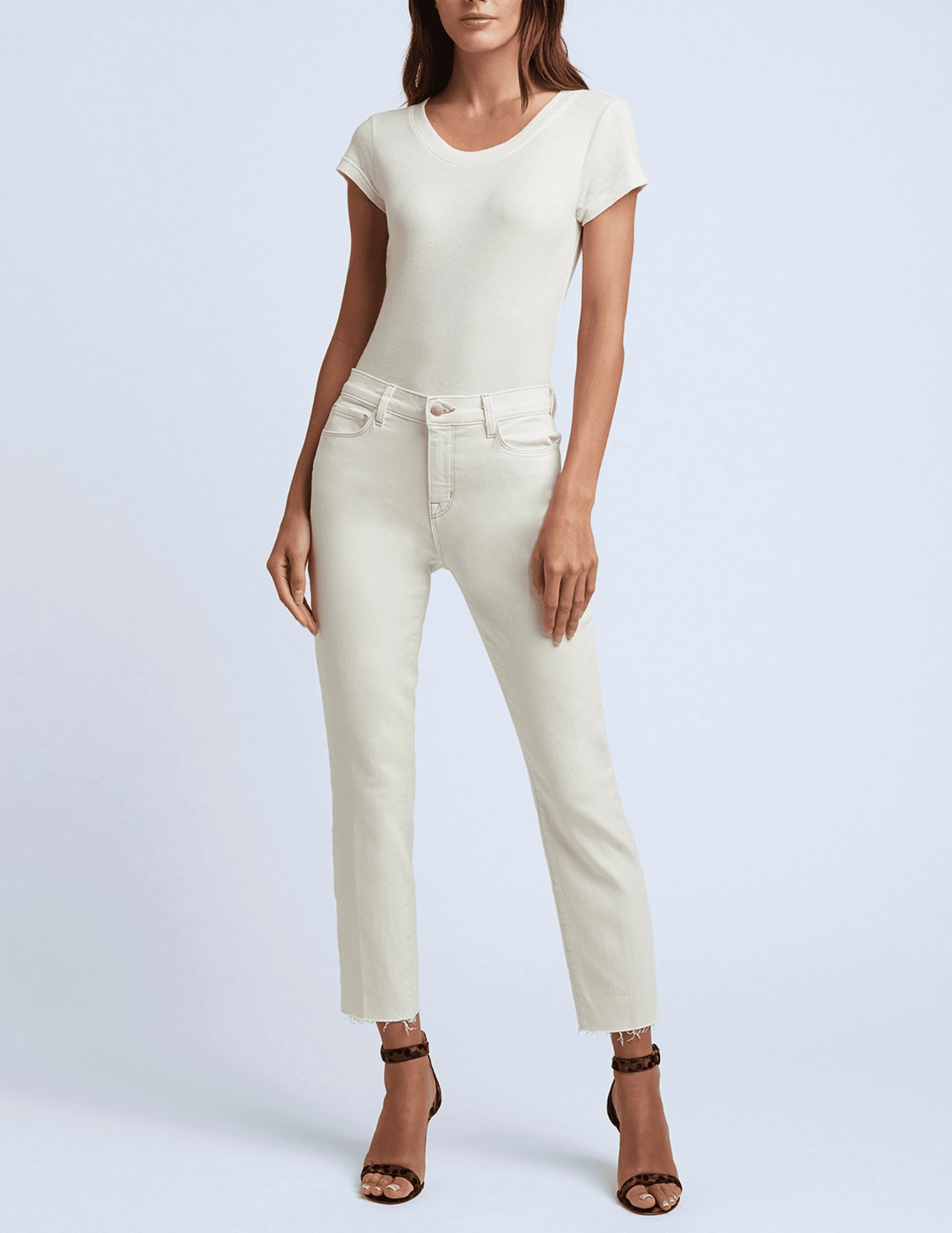 LAGENCE Sada High Rise Cropped Slim Jeans in Macadamia Weekend Warrior Adult Fashion Gym Ready