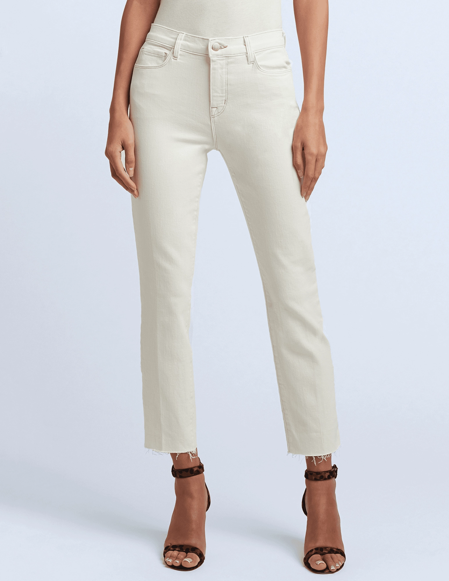 Softened Lining LAGENCE Sada High Rise Cropped Slim Jeans in Macadamia
