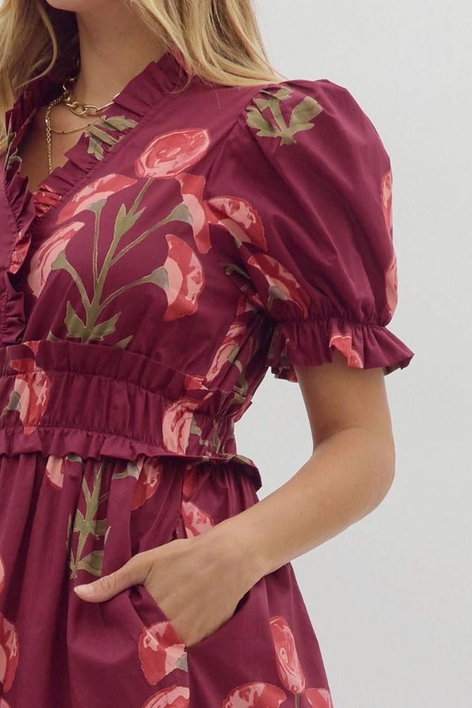 Felicity Floral Puff Sleeve Midi Dress Modern Motion Sophisticated Look