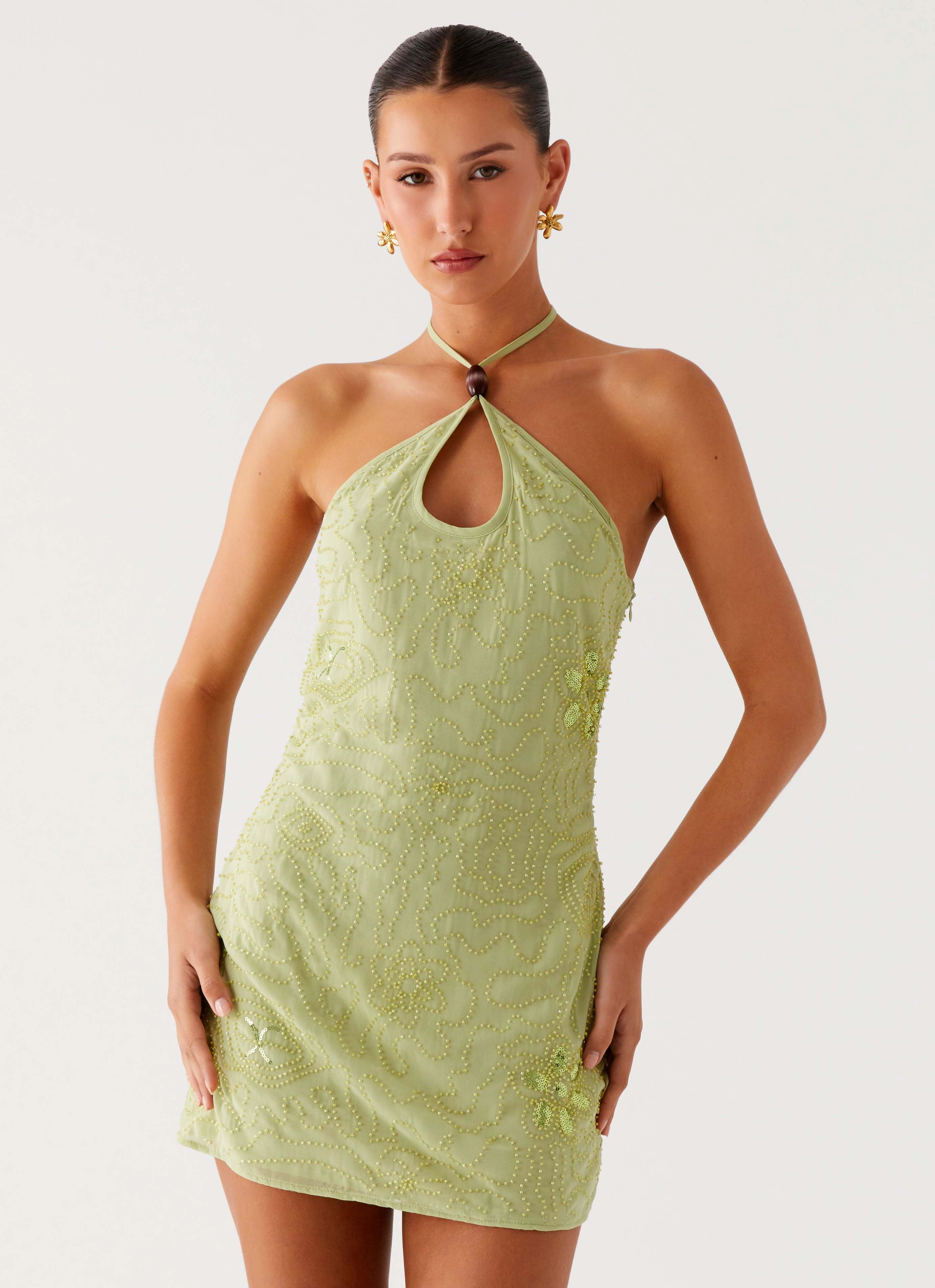 Classic and Modern Social Ease Kiara Beaded Mini Dress - Mint