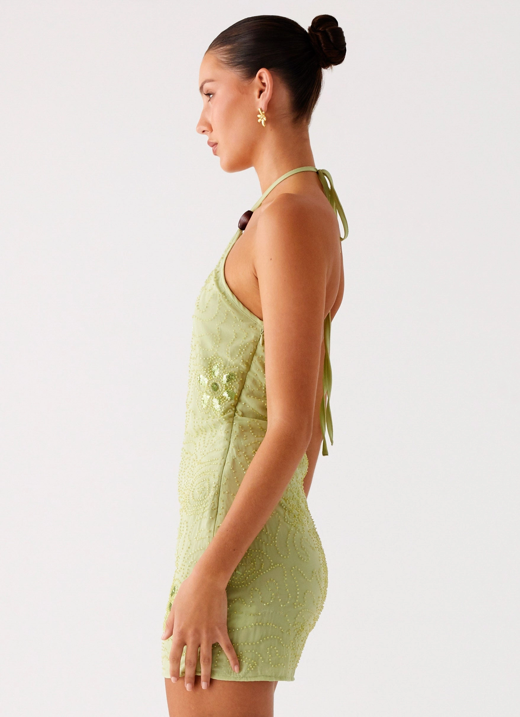 Edgy-Look Kiara Beaded Mini Dress - Mint