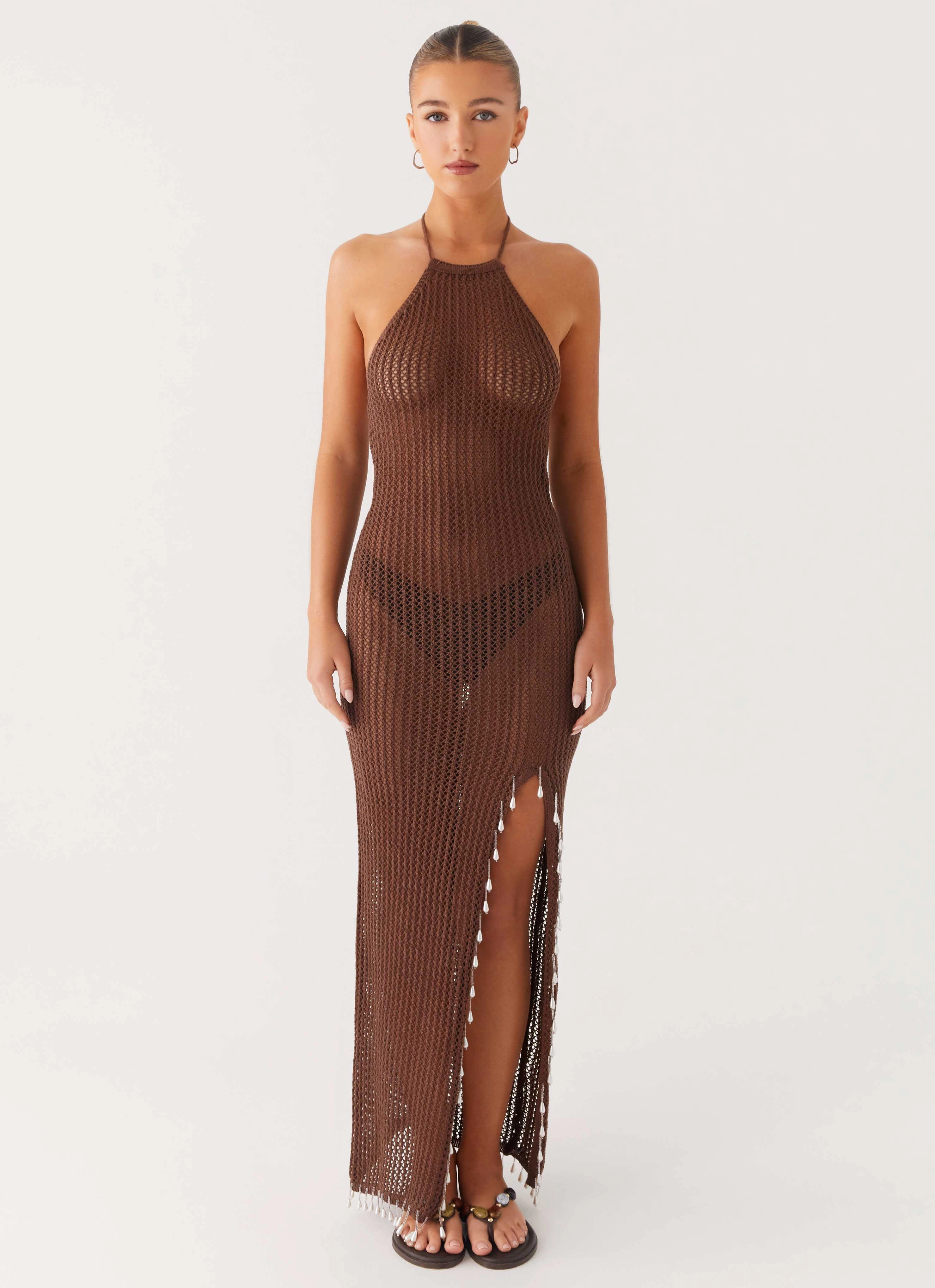 Airy Layer Fennella Beaded Maxi Dress - Chocolate