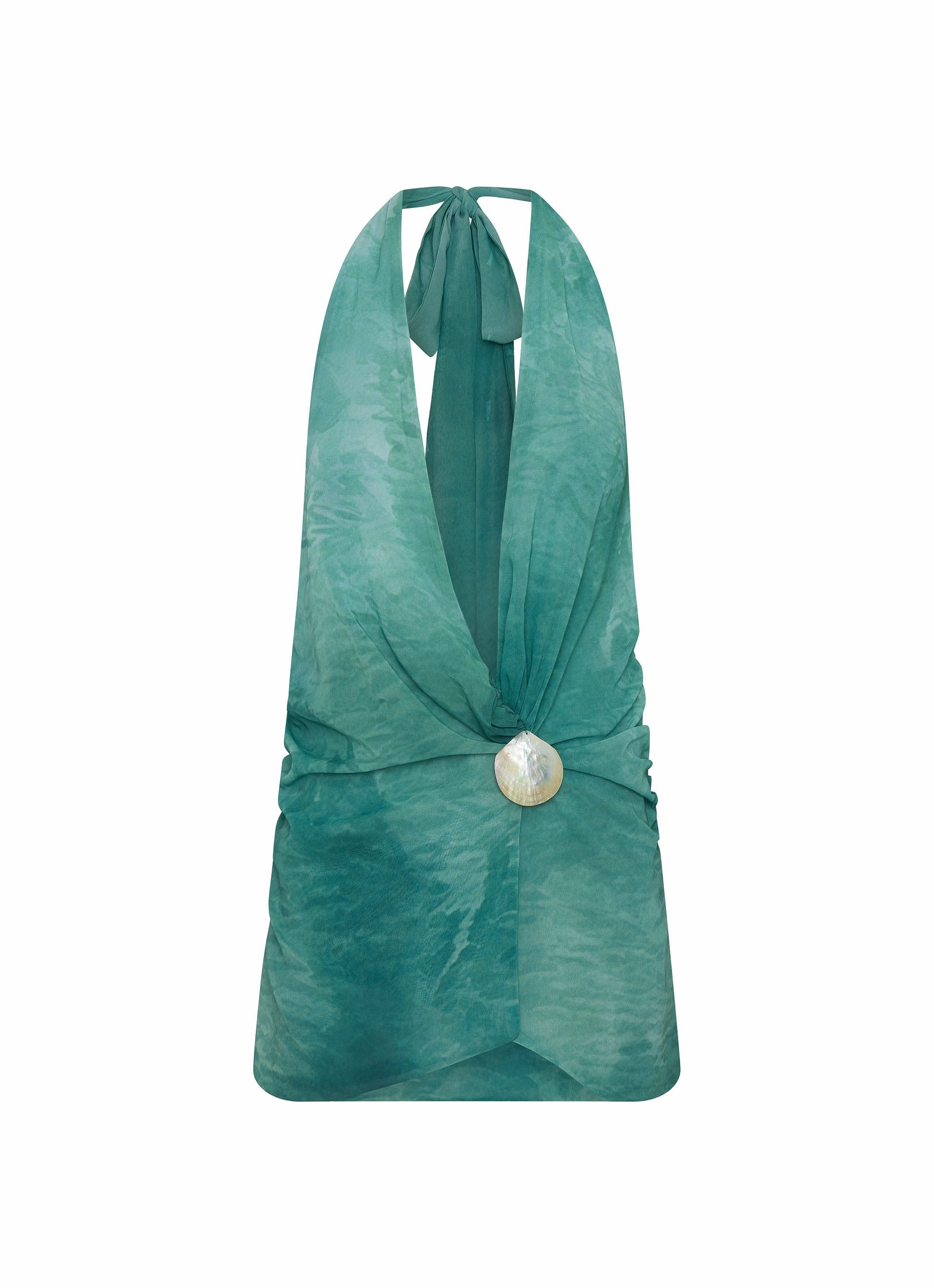Whimsical Mood Eleanora Plunge Scarf Mini Dress - Green Tie Dye