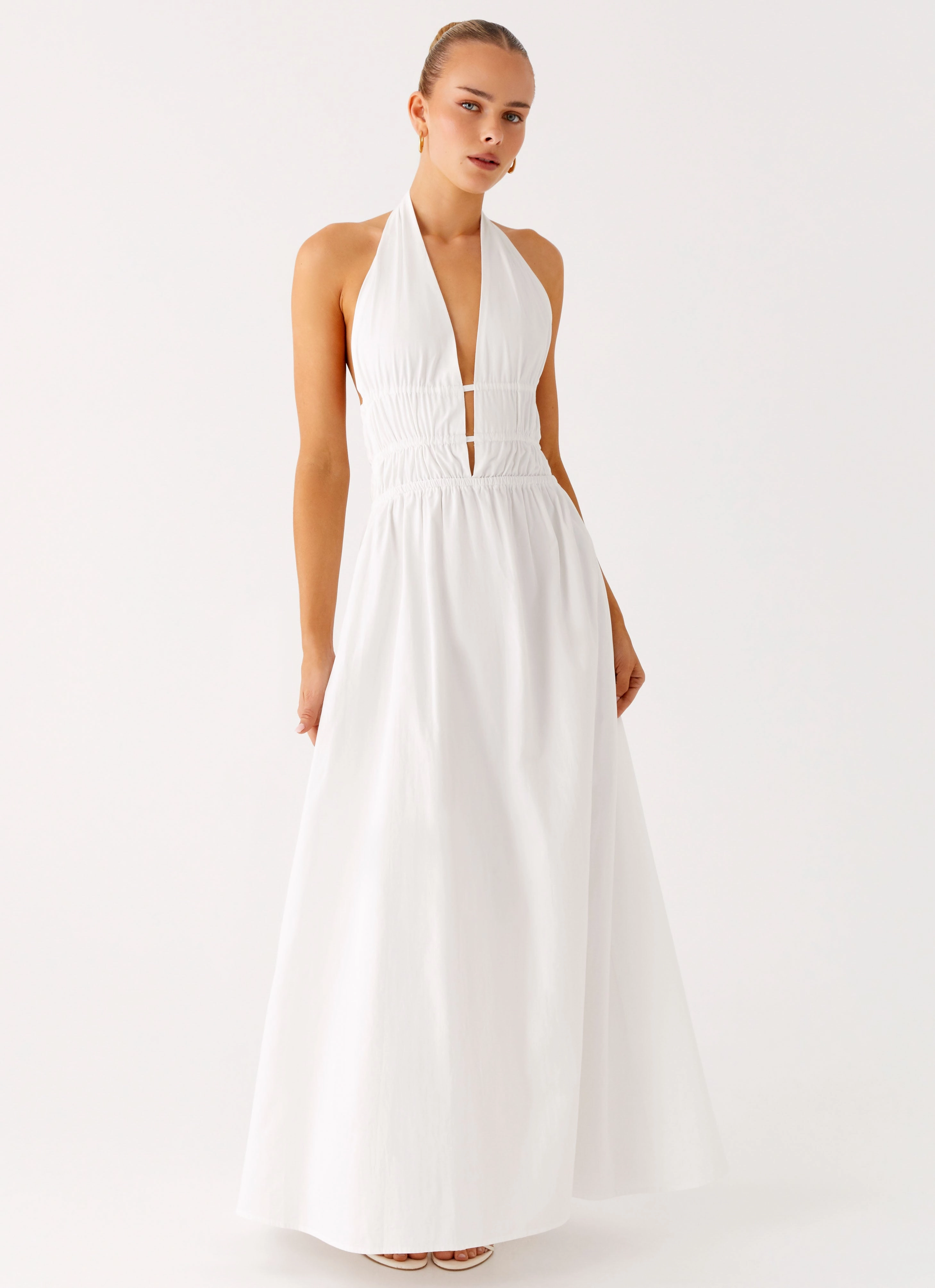 Figaro Halter Maxi Dress - White Quick-Dry Soft Volume