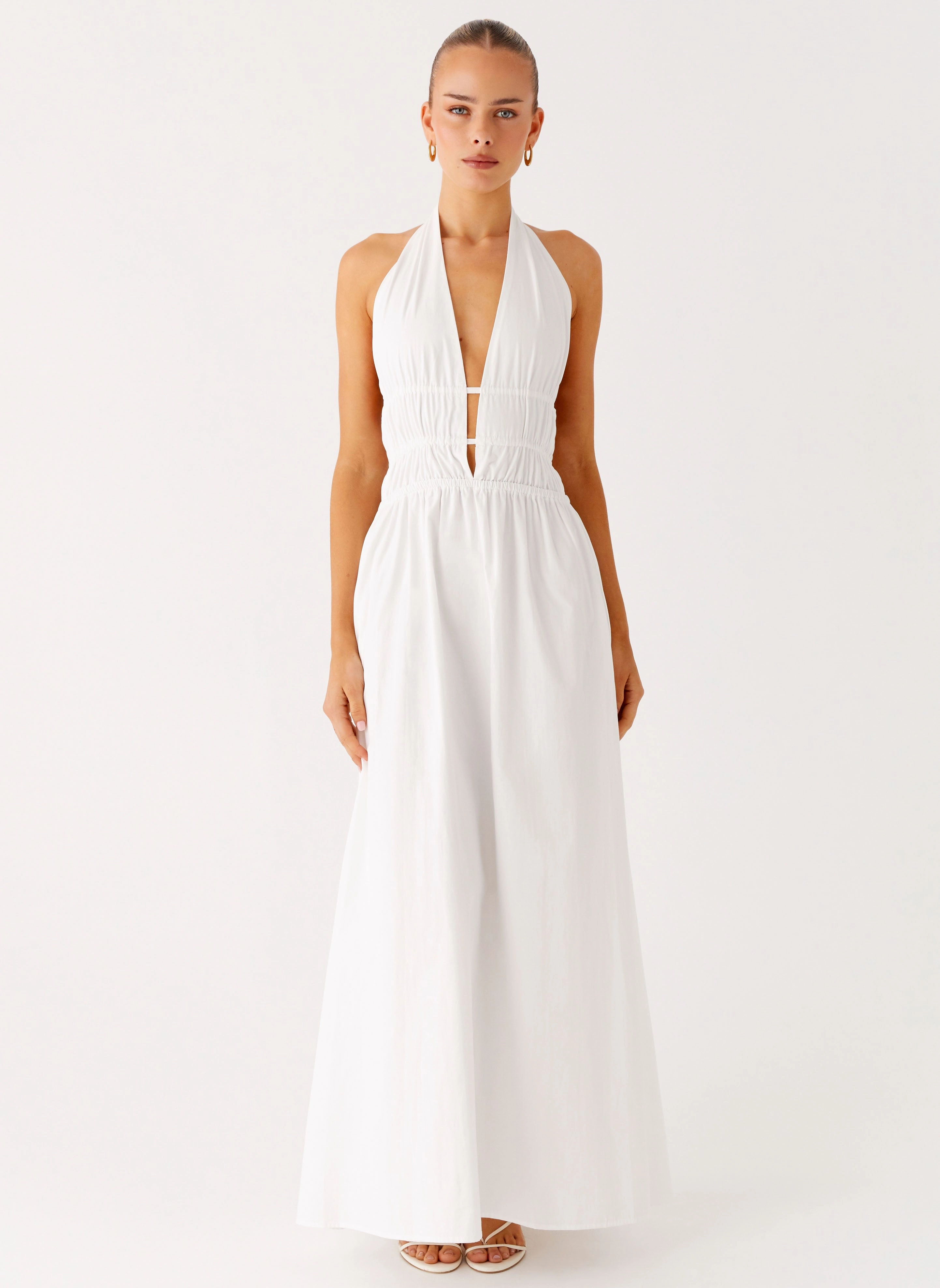 Durable-Fabric Fashionable Layers Figaro Halter Maxi Dress - White