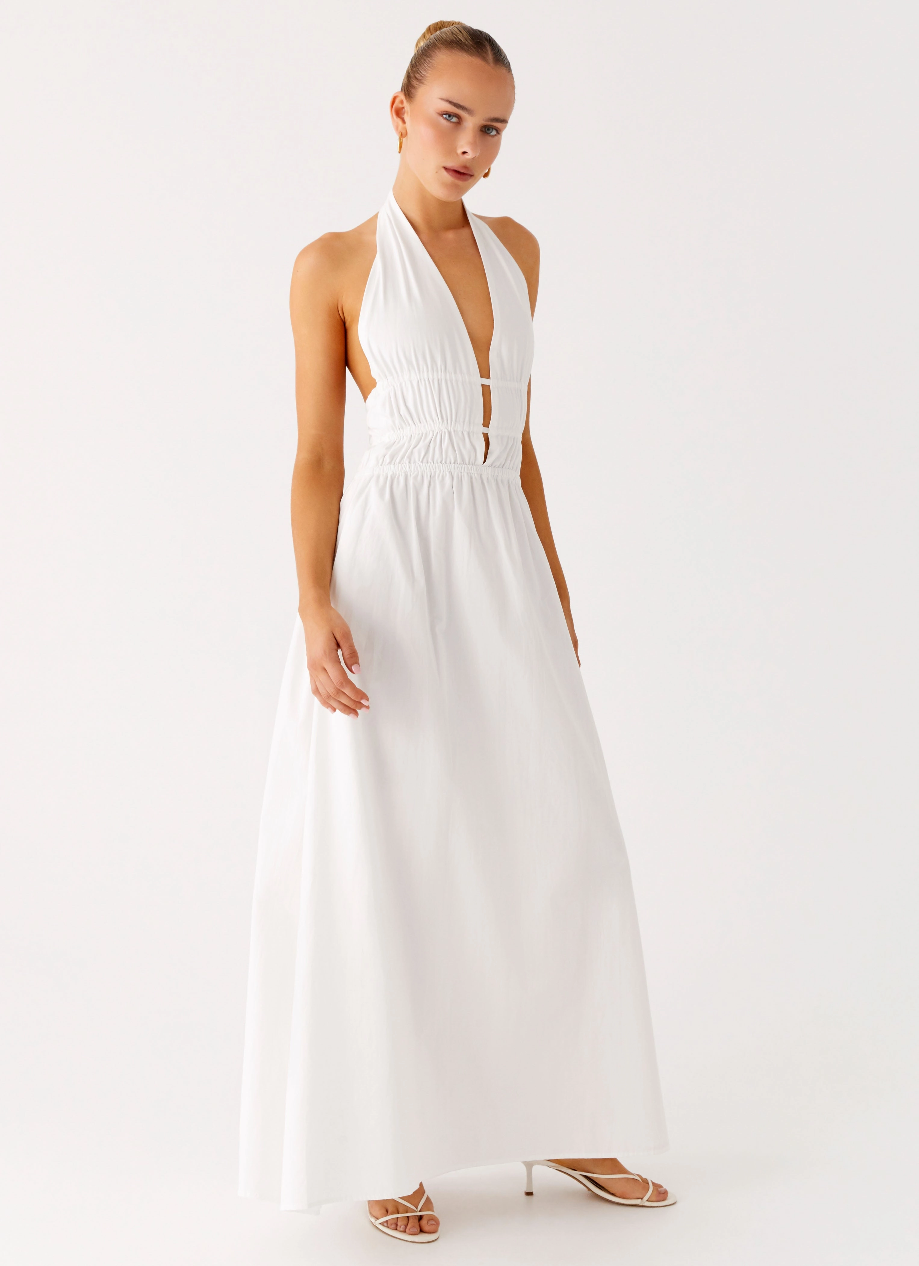 Figaro Halter Maxi Dress - White Color Pop