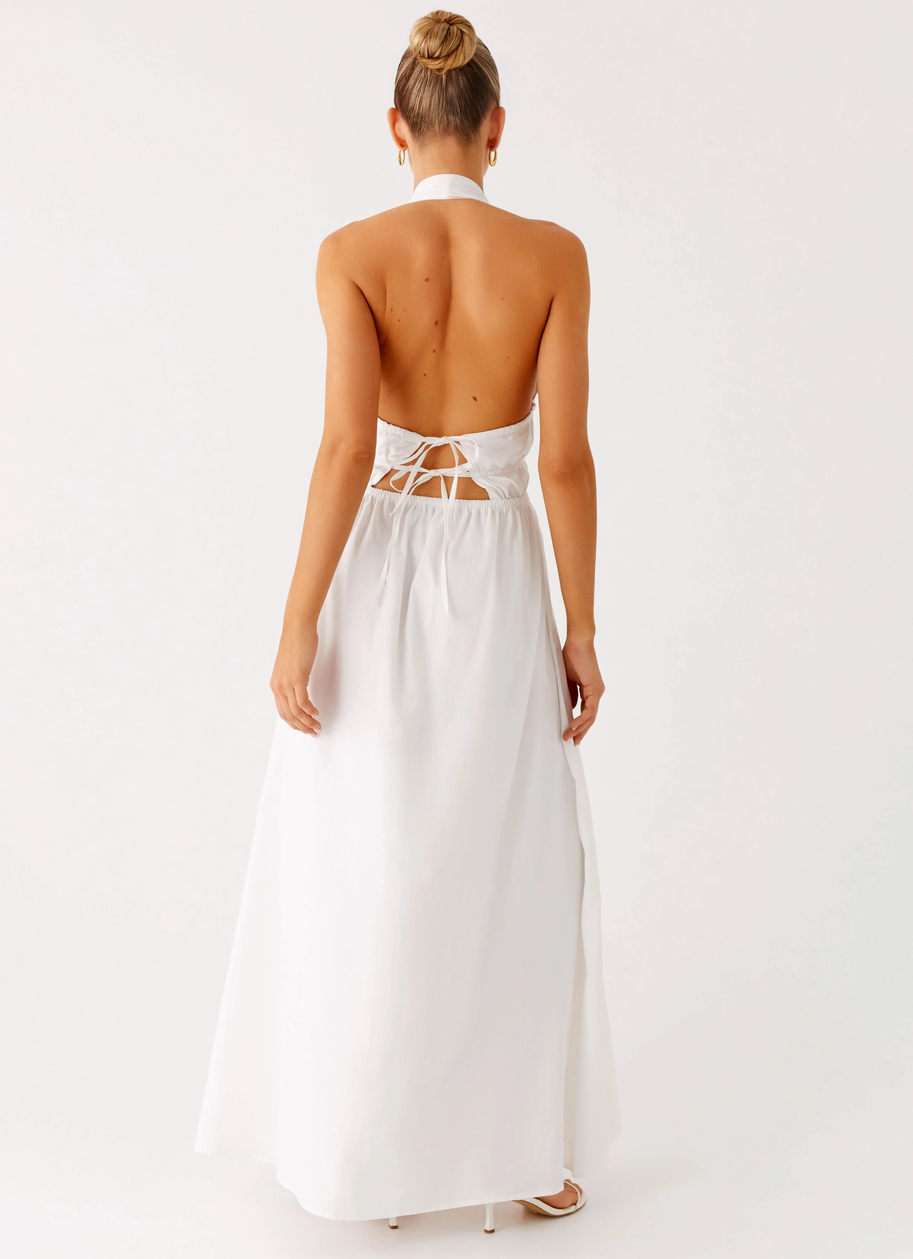 Figaro Halter Maxi Dress - White Subtle-Print Mid Season