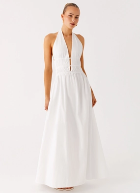 Figaro Halter Maxi Dress - White Quick-Dry Soft Volume