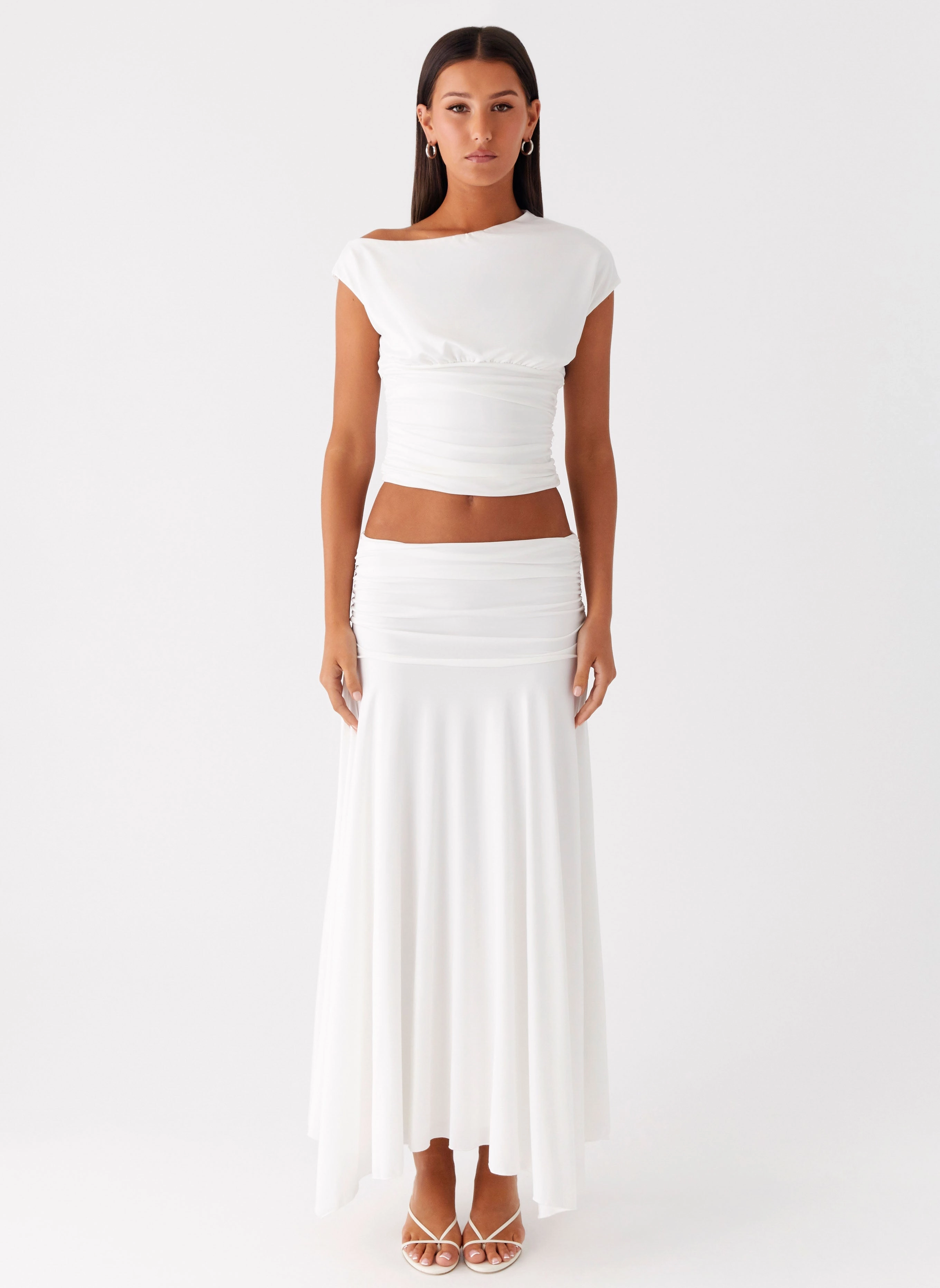 Liana Asymmetrical Top - White button detail