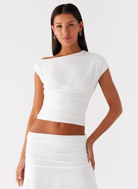 Liana Asymmetrical Top - White Outfit Diary Detachable Tie