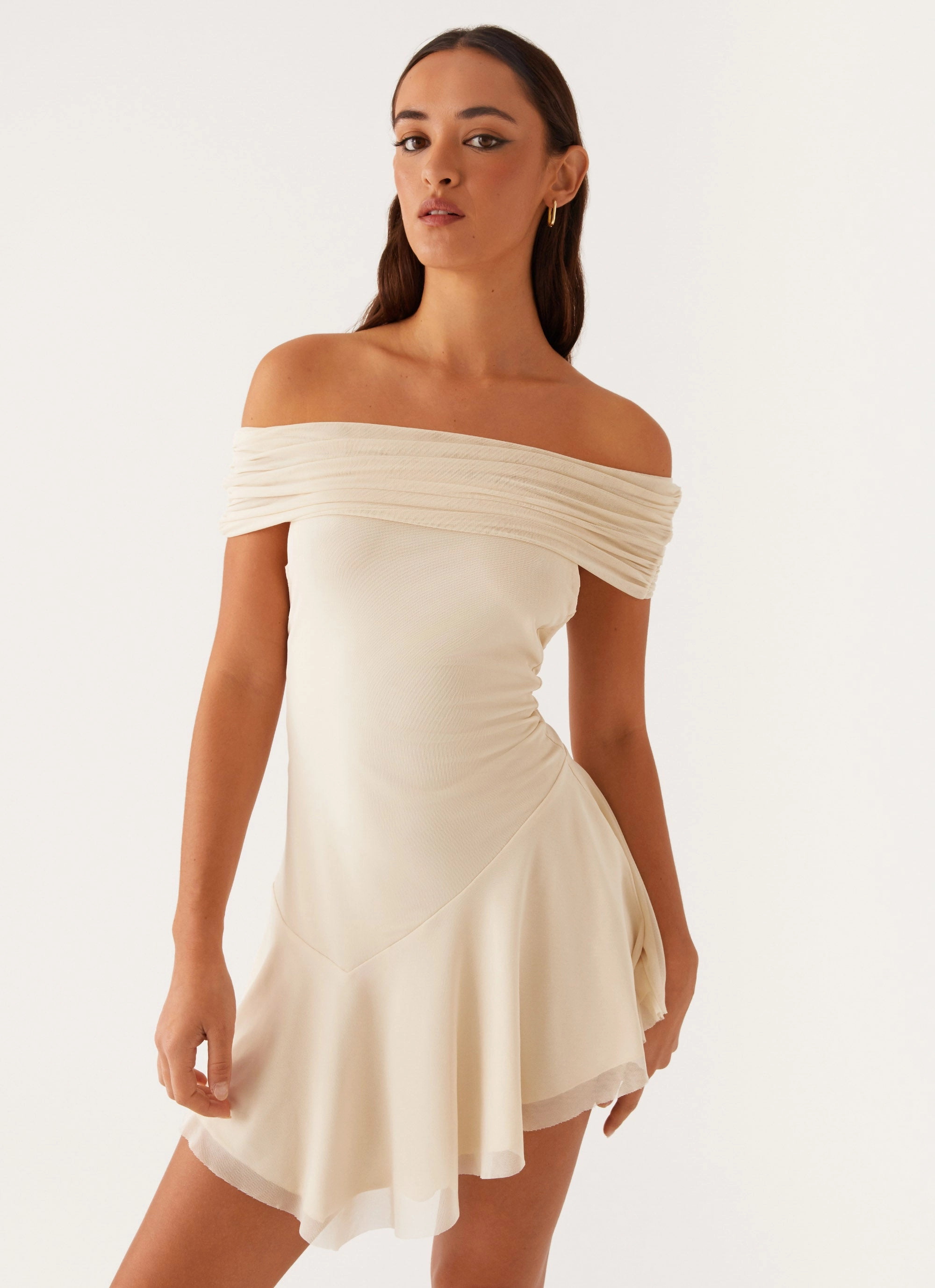 Finola Off Shoulder Mini Dress - Pastel Yellow Comfy and Chic Everyday Piece