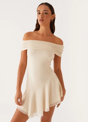 Finola Off Shoulder Mini Dress - Pastel Yellow Comfy and Chic Everyday Piece