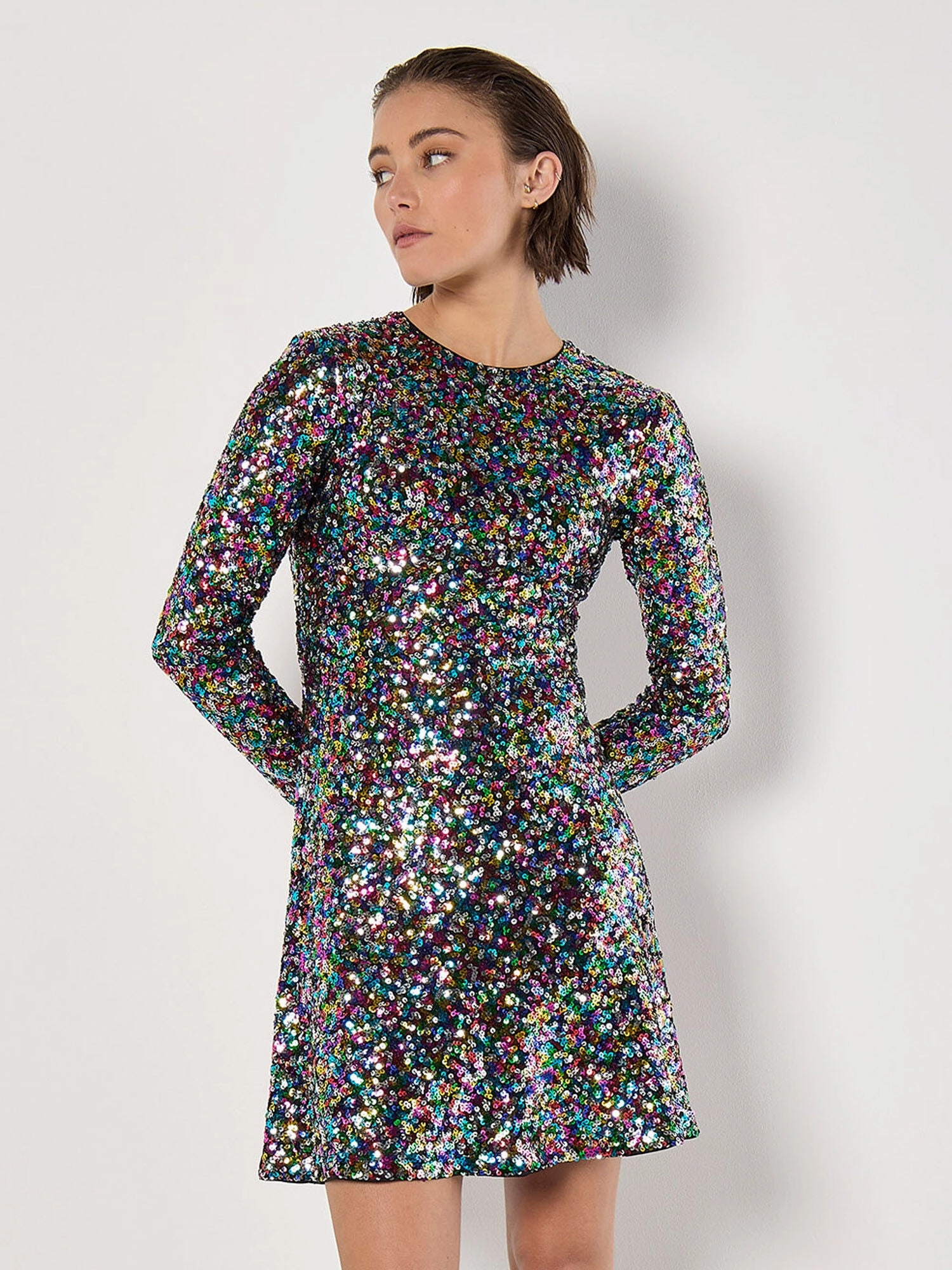 Fit and Flare Rainbow Sequin Dress Smart Pairing Zip-Closure