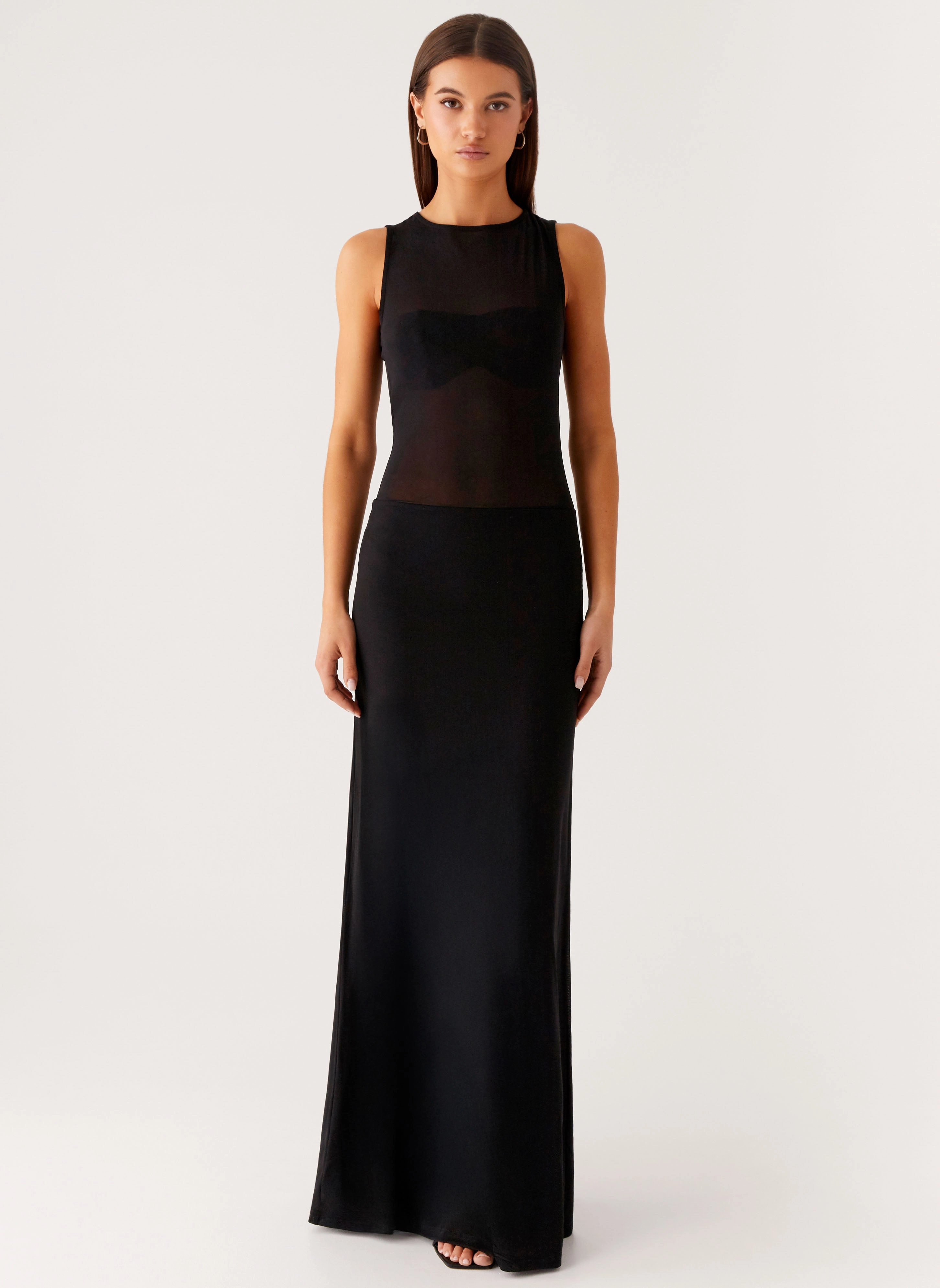 lyria Mesh Maxi Dress - Black Wide Swing Seasonal Style