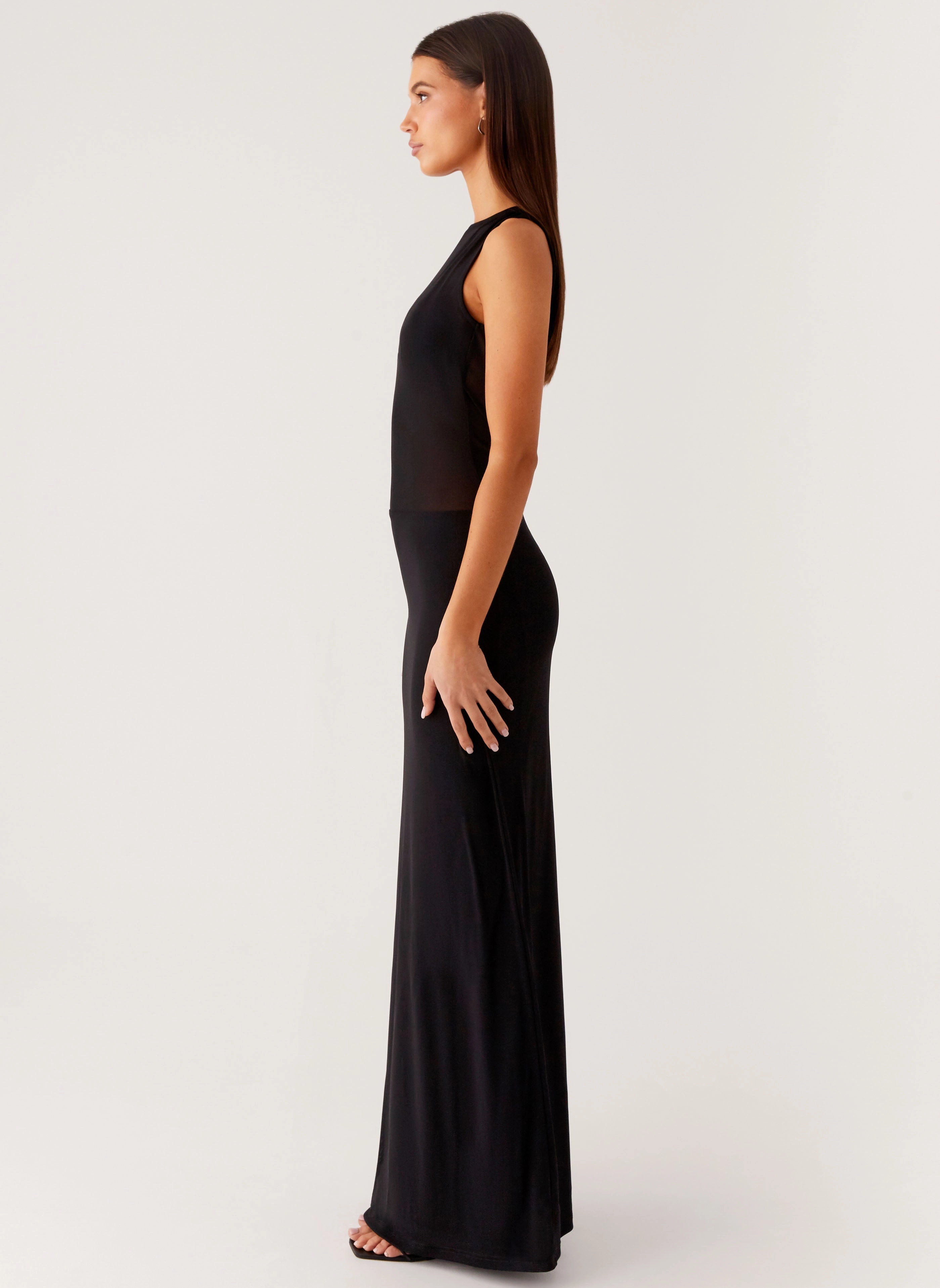 lyria Mesh Maxi Dress - Black Sequin-Detail