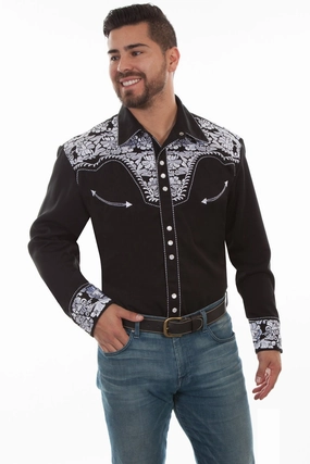 Dynamic Design Scully Mens Black/White Polyester Floral Tooled L/S Shirt