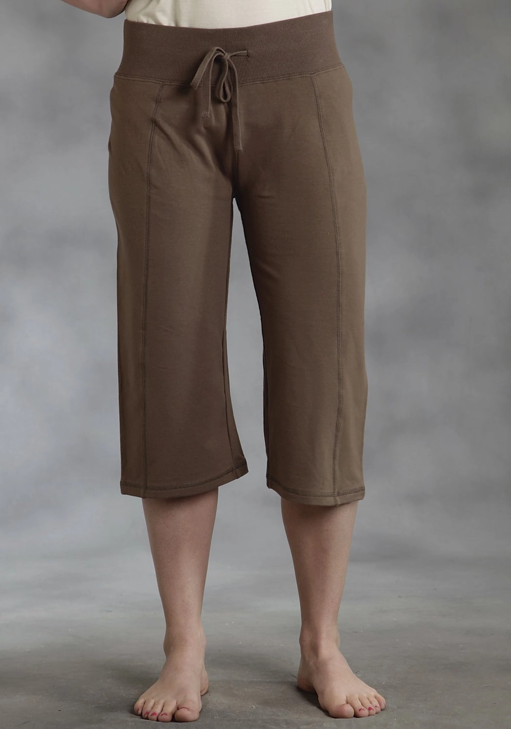 Style Upgrade Roper Womens Solid Knit Brown 100% Cotton Capri Pants