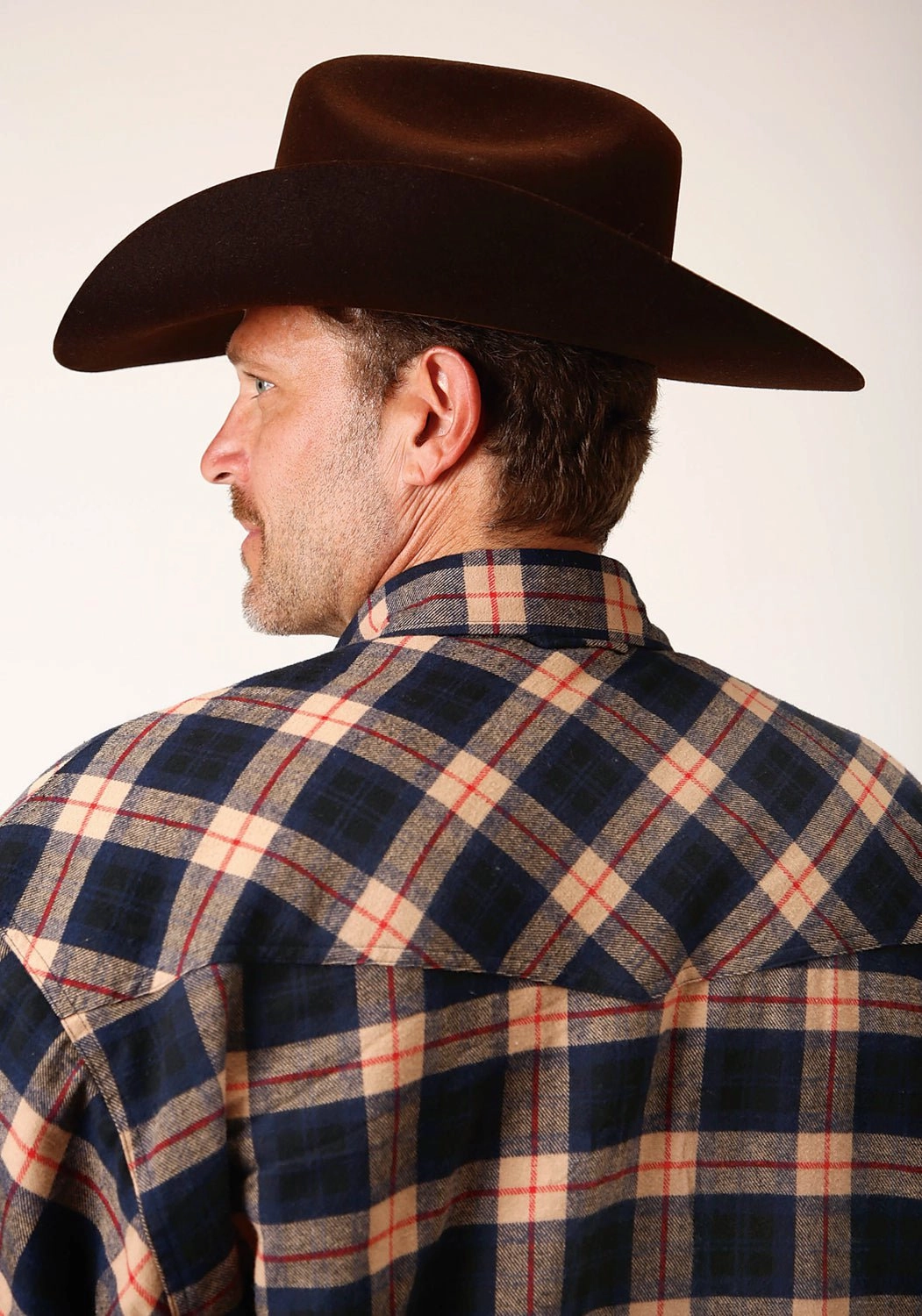 Roper Mens Snap Lined Tan 100% Cotton L/S Shirt Seamless construction