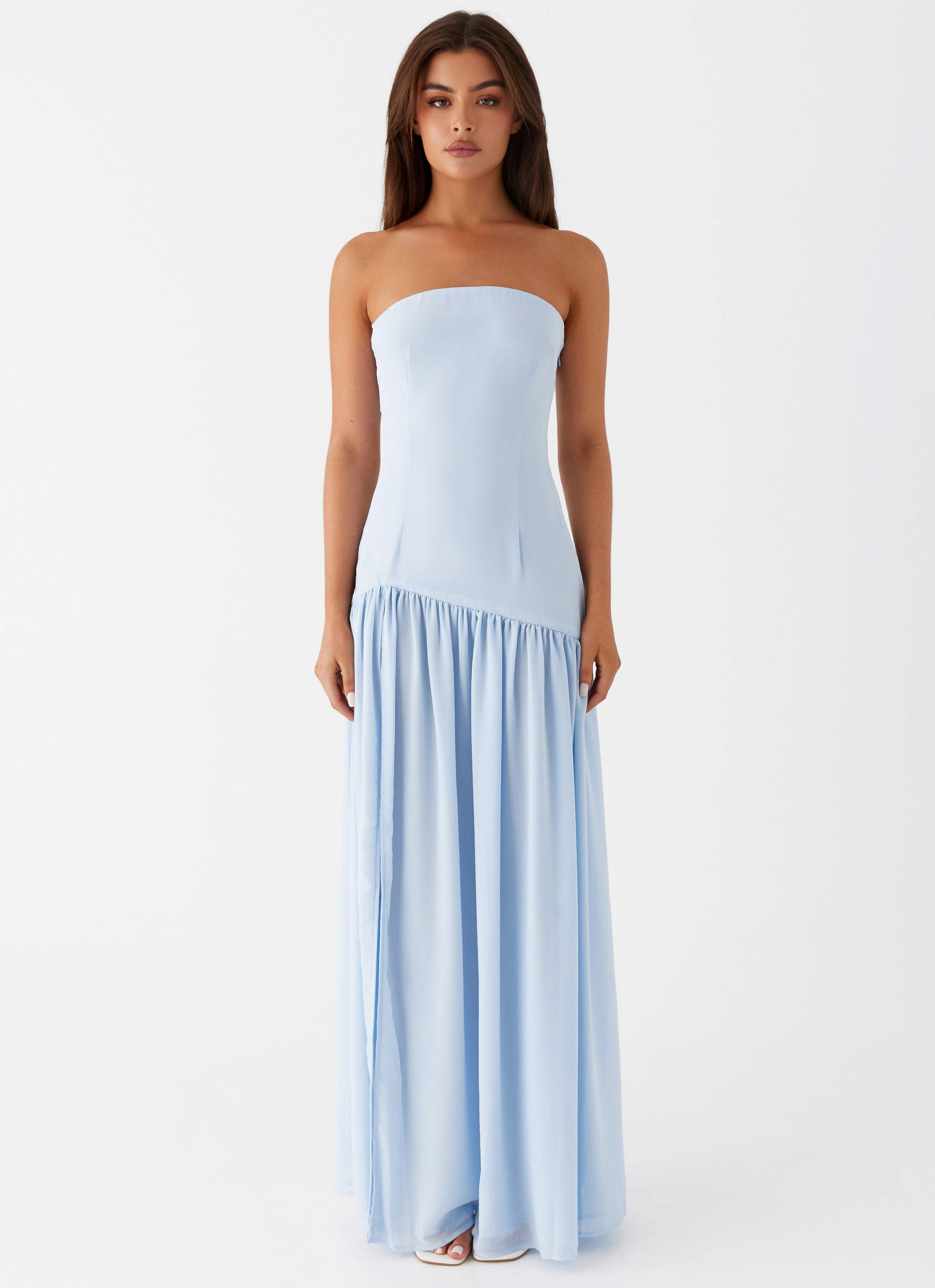 Flowing Texture Eden Strapless Maxi Dress - Blue