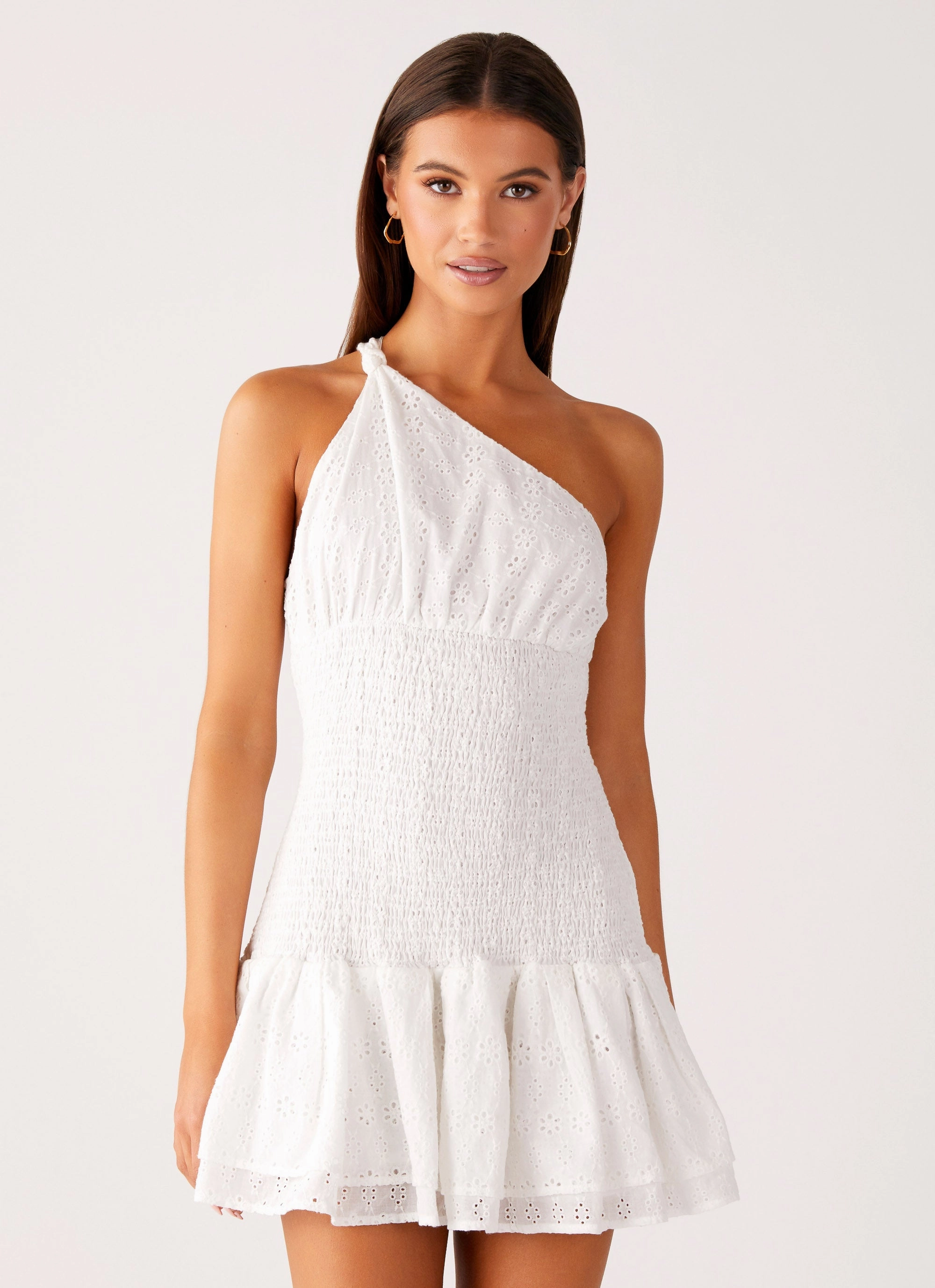 Cozy Balance Hestia Drop Waist Shirring Mini Dress - White