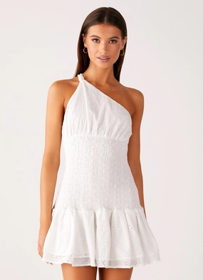 Cozy Balance Hestia Drop Waist Shirring Mini Dress - White