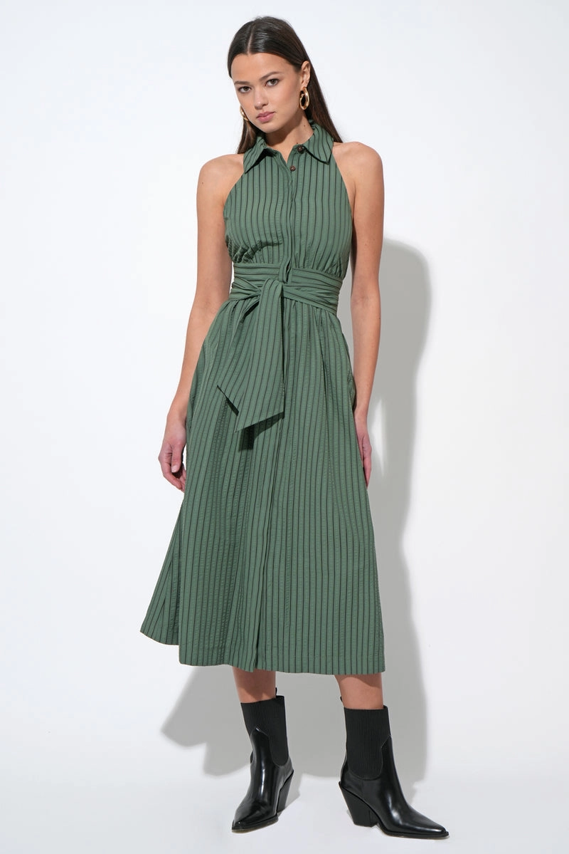 ROSA FLUTTER HALTER COLLARED DRESS Comfy and Elegant