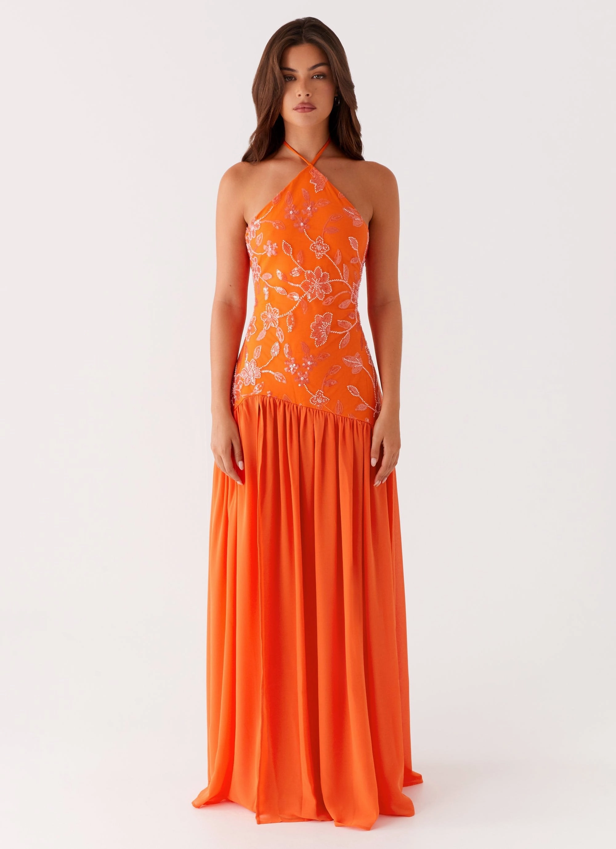 Janelle Beaded Maxi Dress - Orange Breathable-Lining