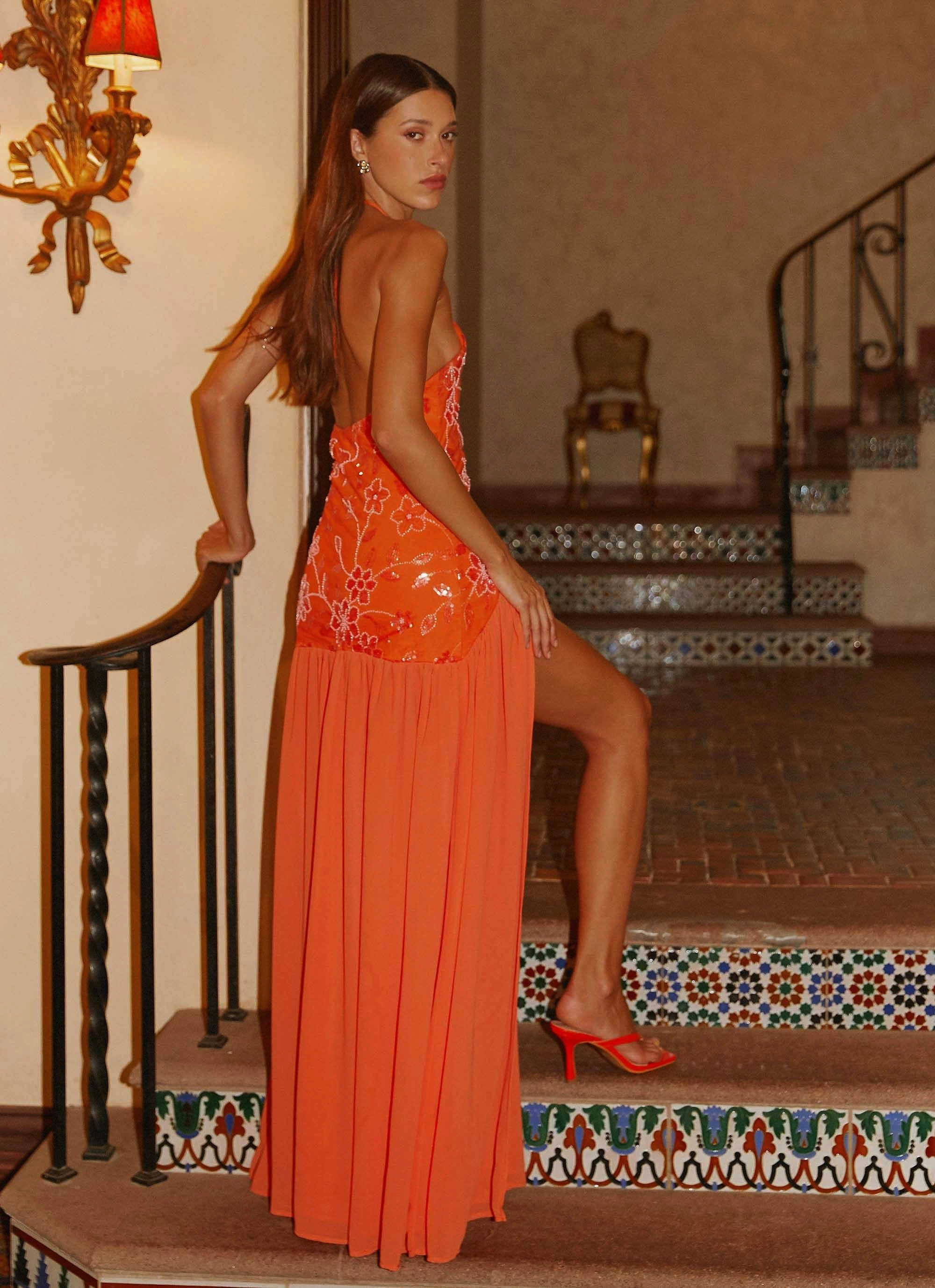 Luxe style Janelle Beaded Maxi Dress - Orange