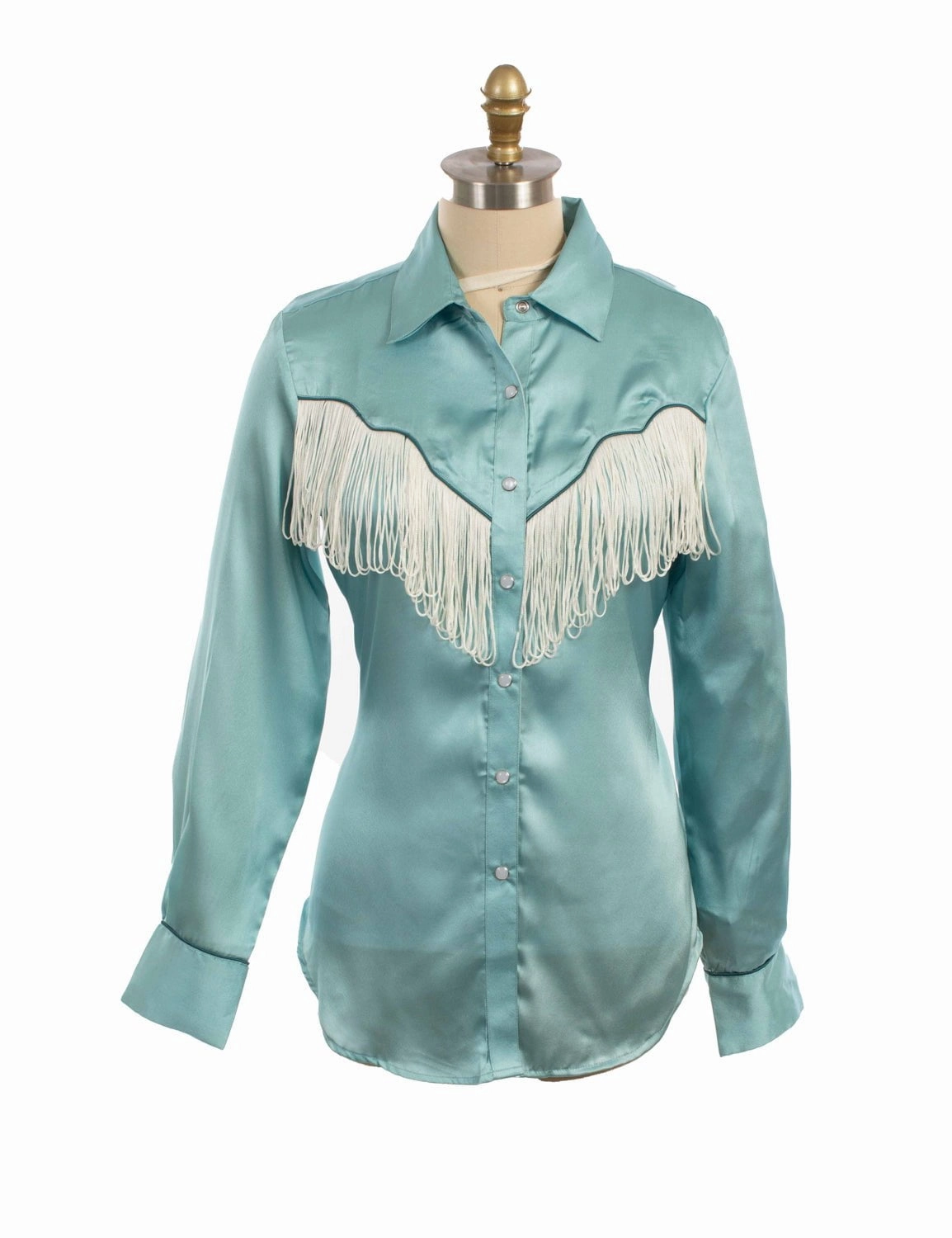 Travel-friendly Scully Womens Retro Snap Fringe Turquoise 100% Polyester L/S Blouse