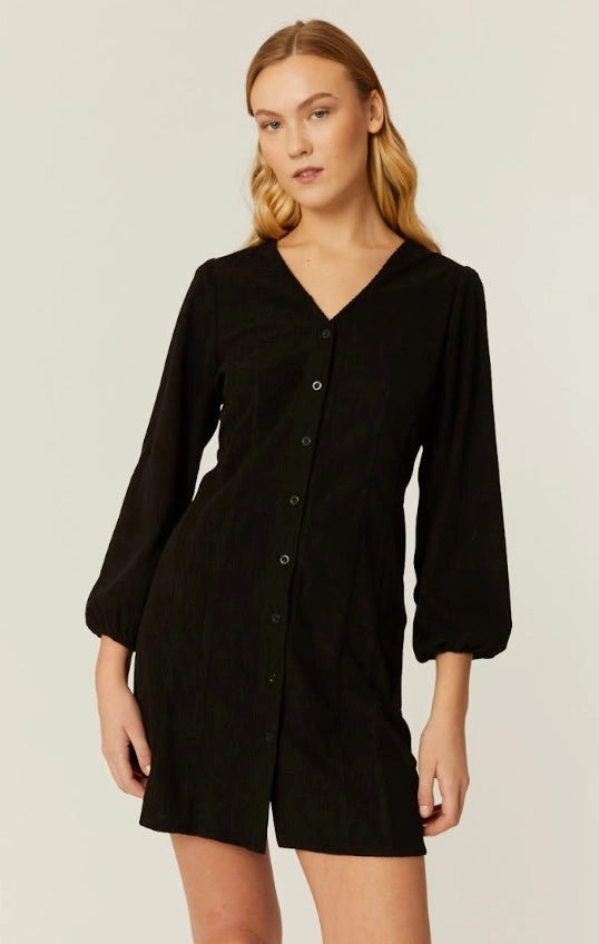 Gentle Look Corduroy Short Dress in Black