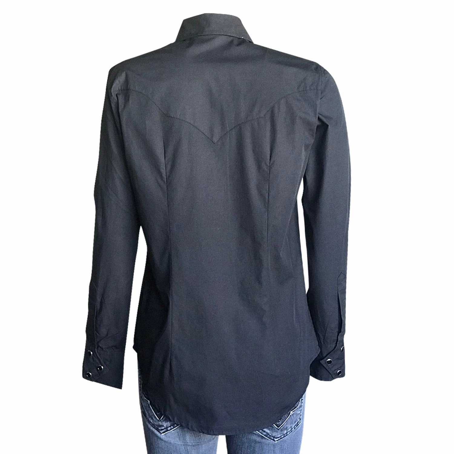 Rockmount Womens Black 100% Cotton Solid Western L/S Shirt Moisture Wicking Material