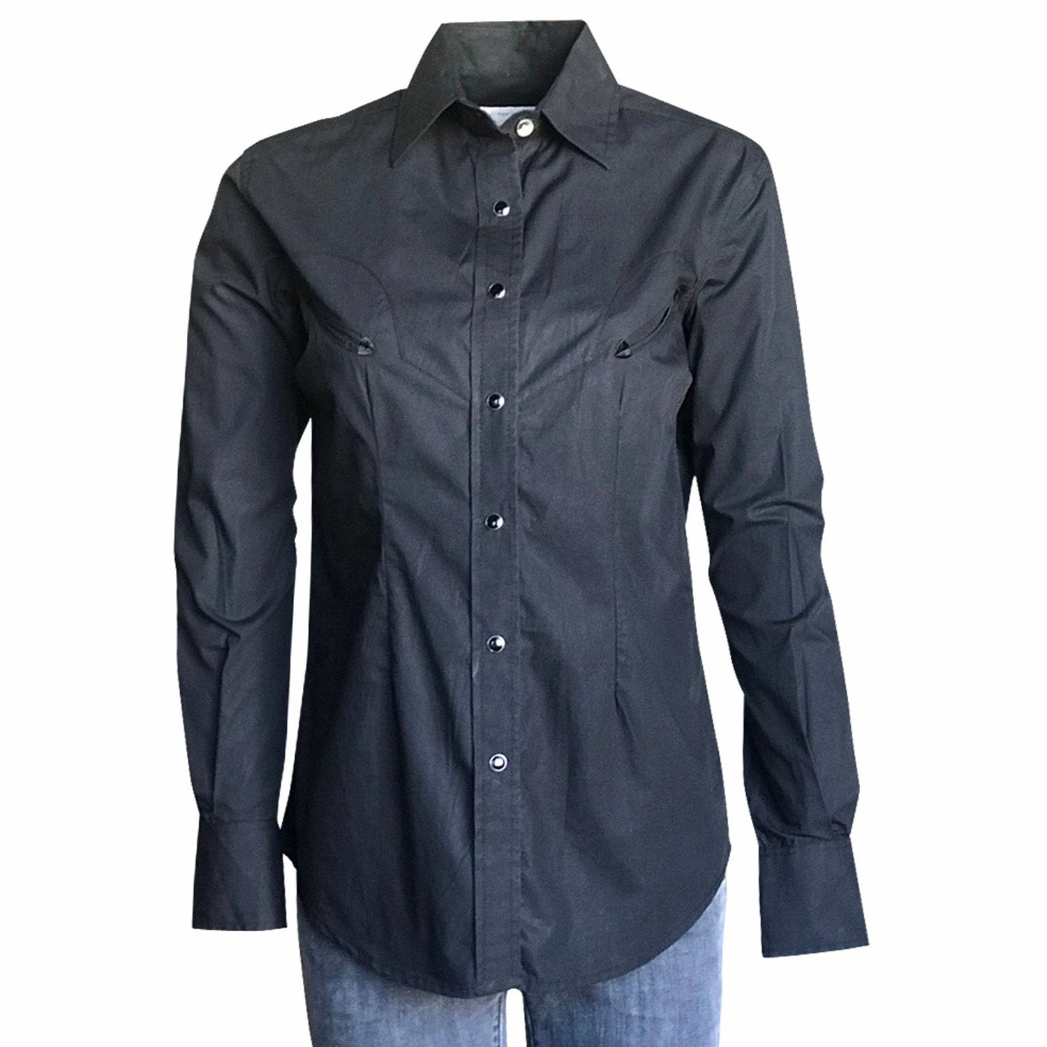 Rockmount Womens Black 100% Cotton Solid Western L/S Shirt Conference Appropriate