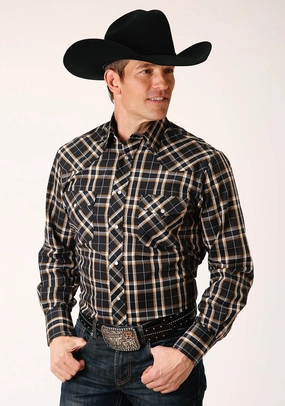 Roper Mens 1711 Tall Plaid Navy/Gold Cotton Blend L/S Shirt Friends Meetup