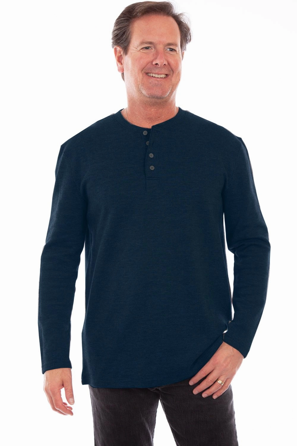 Scully Mens Navy 100% Cotton Henley Rib L/S T-Shirt Anti-static Special Occasion