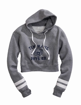 Tin Haul Womens Heather Grey Cotton Blend Tiger Phys Ed Hoodie Anti Pilling Finish