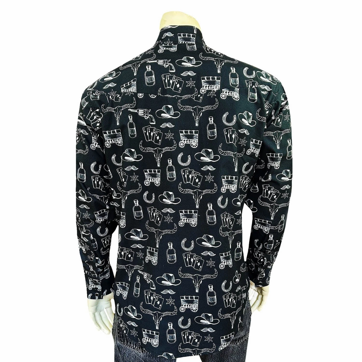 Rockmount Mens Hat and Horseshoe Cards Black 100% Cotton L/S Shirt Reinforced Collar