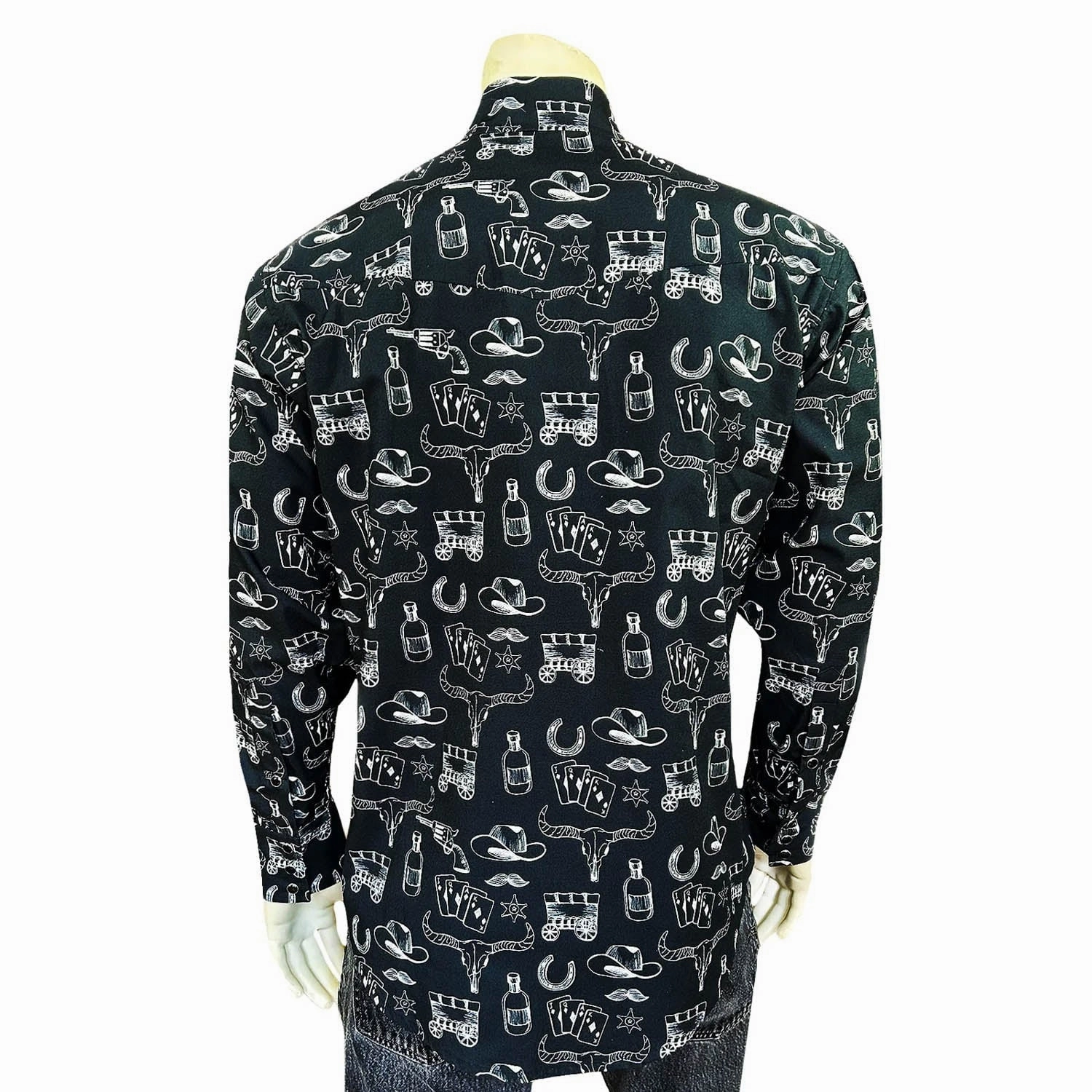 Rockmount Mens Hat and Horseshoe Cards Black 100% Cotton L/S Shirt Seamless Sides Embroidered Logo