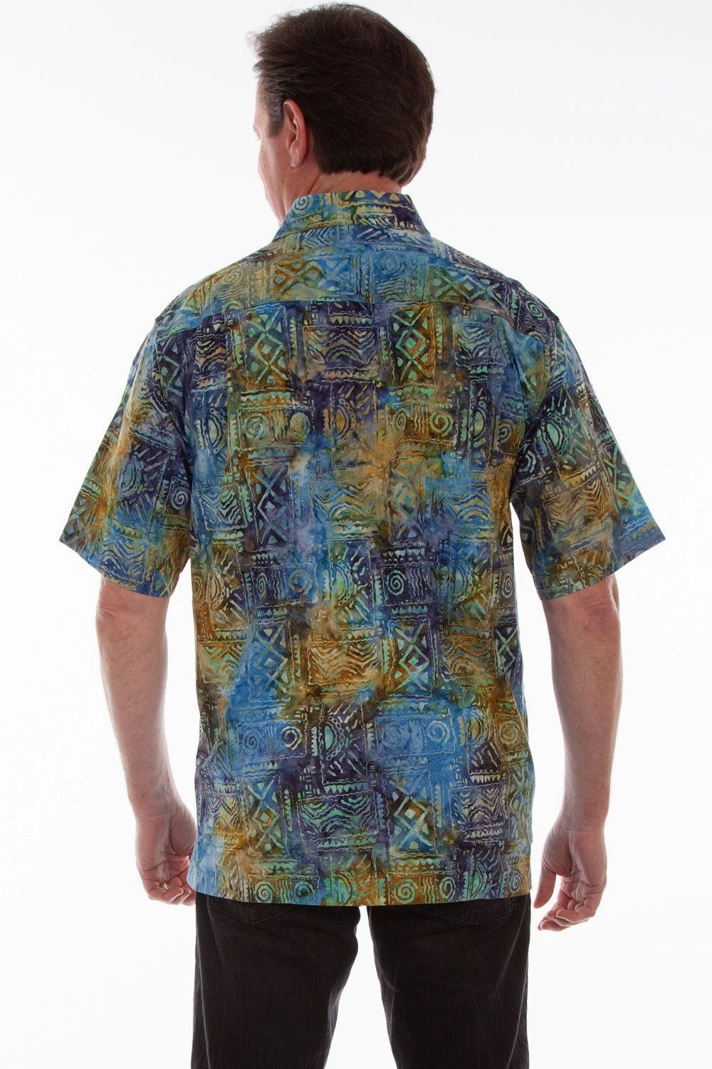 Scully Mens Ocean 100% Cotton Agean Batik S/S Shirt Layered Sleeve Cuffs