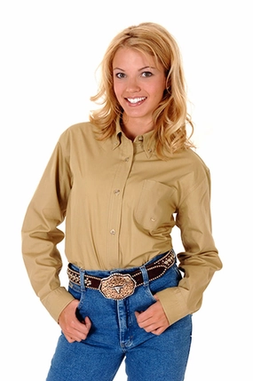 Roper Womens Brown 100% Cotton L/S Solid Poplin Button Down Western Shirt Eco Friendly Production