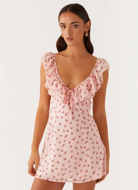 Handmade Dress-Up Style Adrina Ruffle Mini Dress - Pink Flower