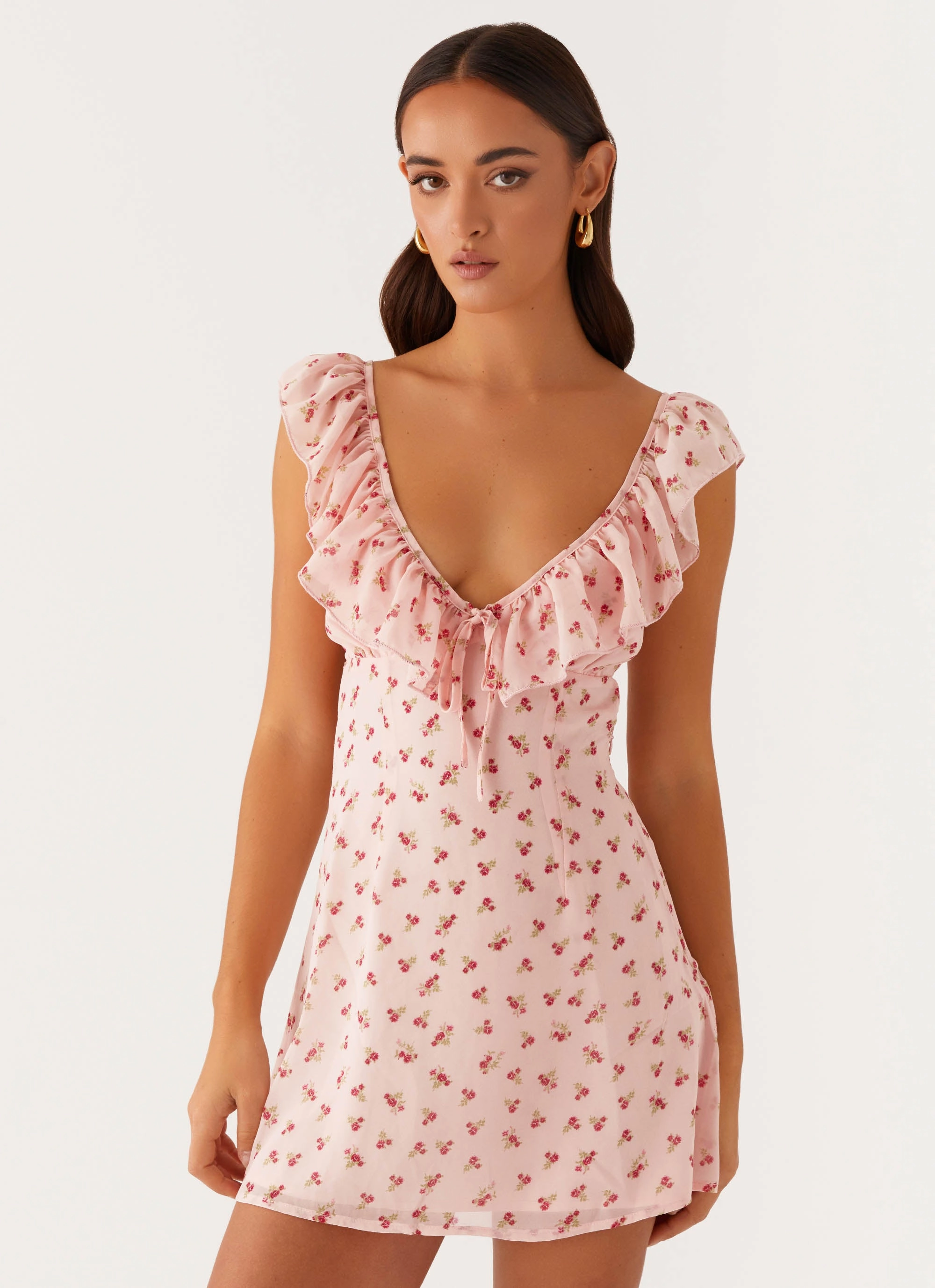 Handmade Dress-Up Style Adrina Ruffle Mini Dress - Pink Flower