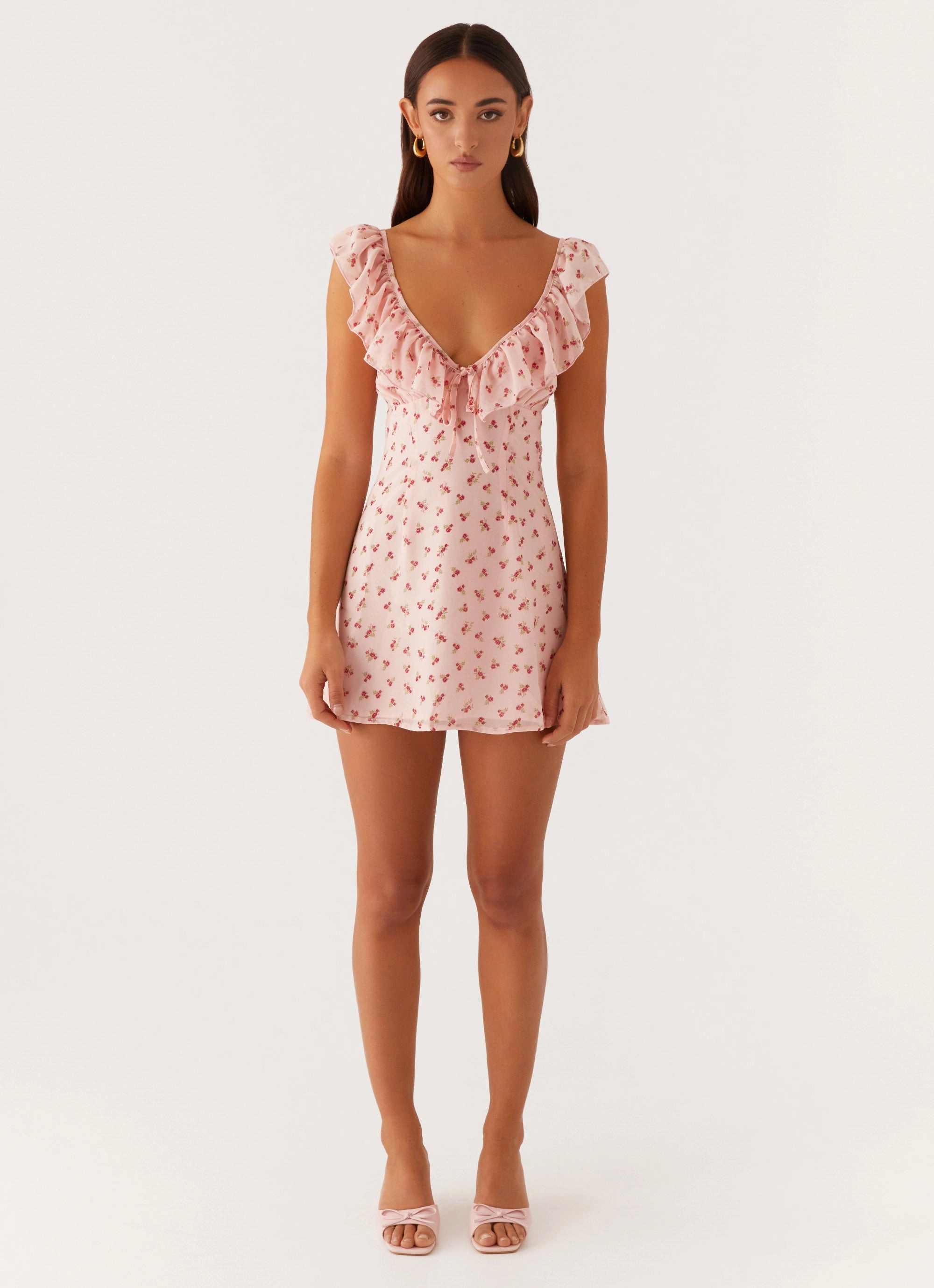 Adrina Ruffle Mini Dress - Pink Flower Casual Pick