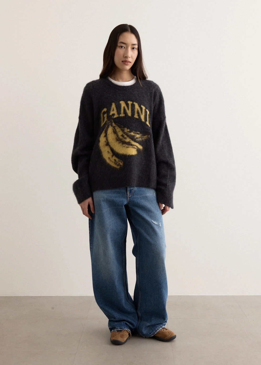 Fine Brushed Alpaca Banana Oversized O-neck Jumper Work Comfort