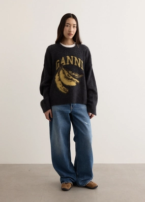 Fine Brushed Alpaca Banana Oversized O-neck Jumper Work Comfort