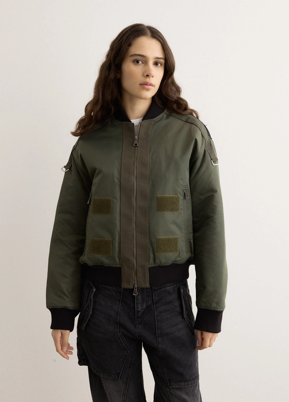 Wrinkle Free Texture Flight Layered Bomber Jacket